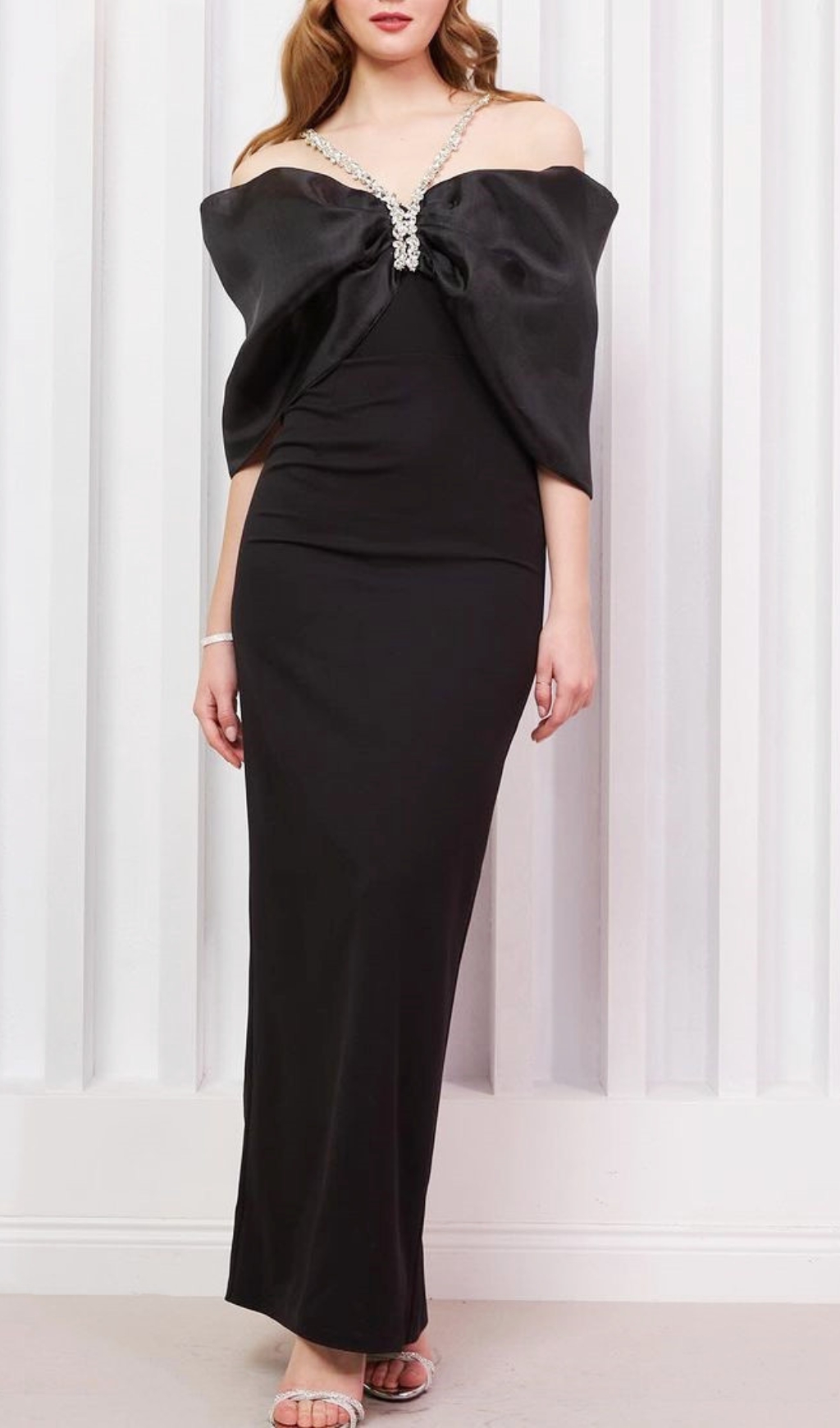 Fashionslee Women Candra Bow Diamond Halter Maxi Dress