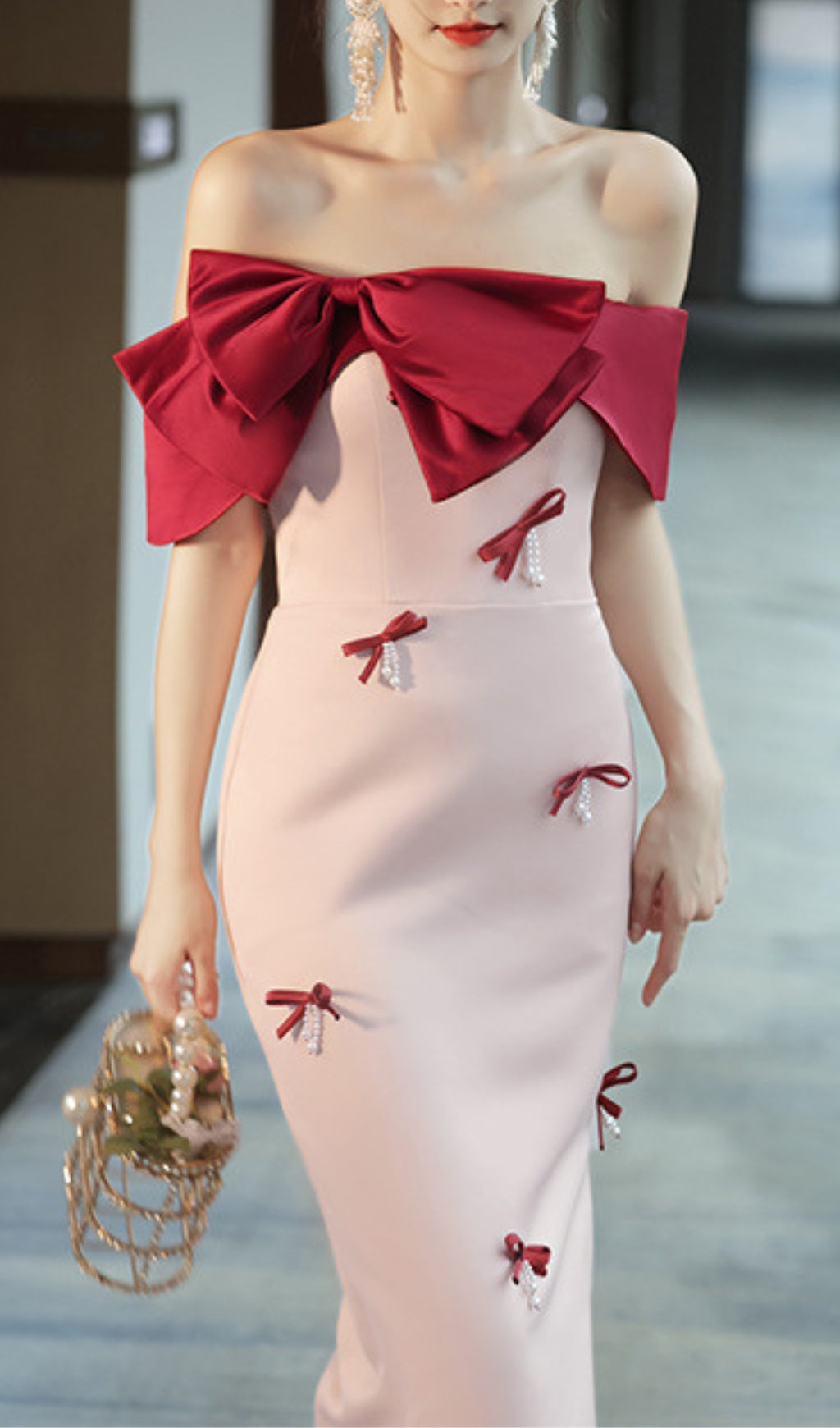c7dc2ace54b97e1209d8027045d8a764.jpeg Fashionslee Women Ashly Faux Pearl Bow Midi Dress