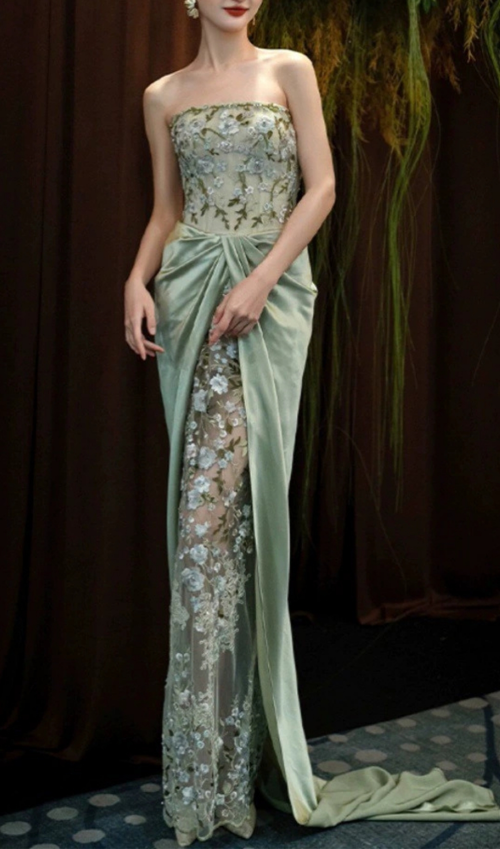c7df496836839c40efe1dbd0b5bf915f.jpg Fashionslee Women Ellianna Green Strapless Flower Maxi Dress