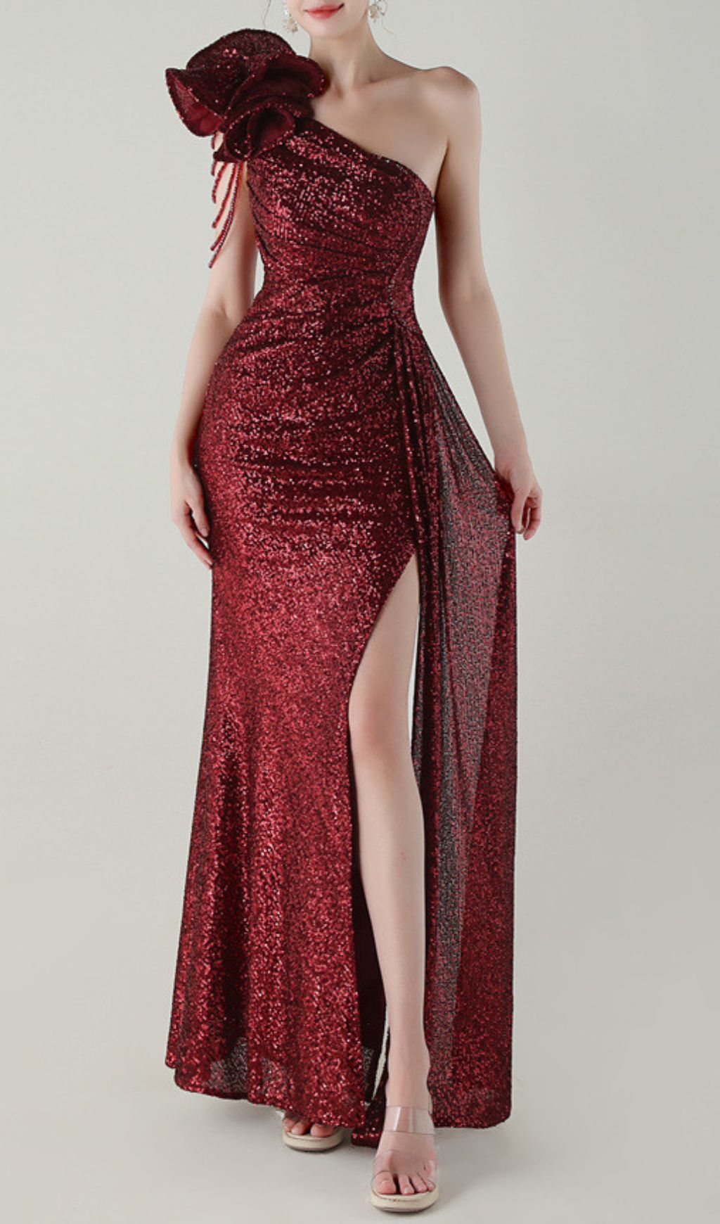 c7ea9989916245de661b7cf217b443b8.jpg Fashionslee Women Ikia Red One-Shoulder Sequin Maxi Dress