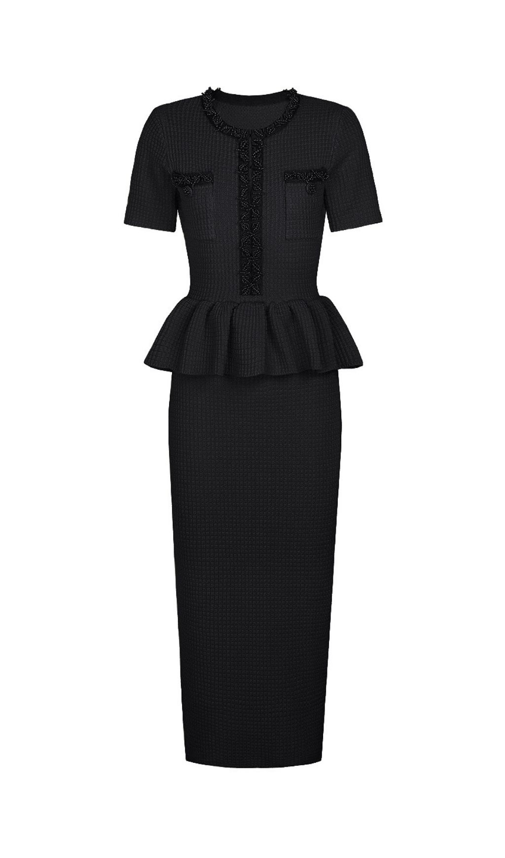 Fashionslee Women Kinuye Black Beaded Knit Midi Dress