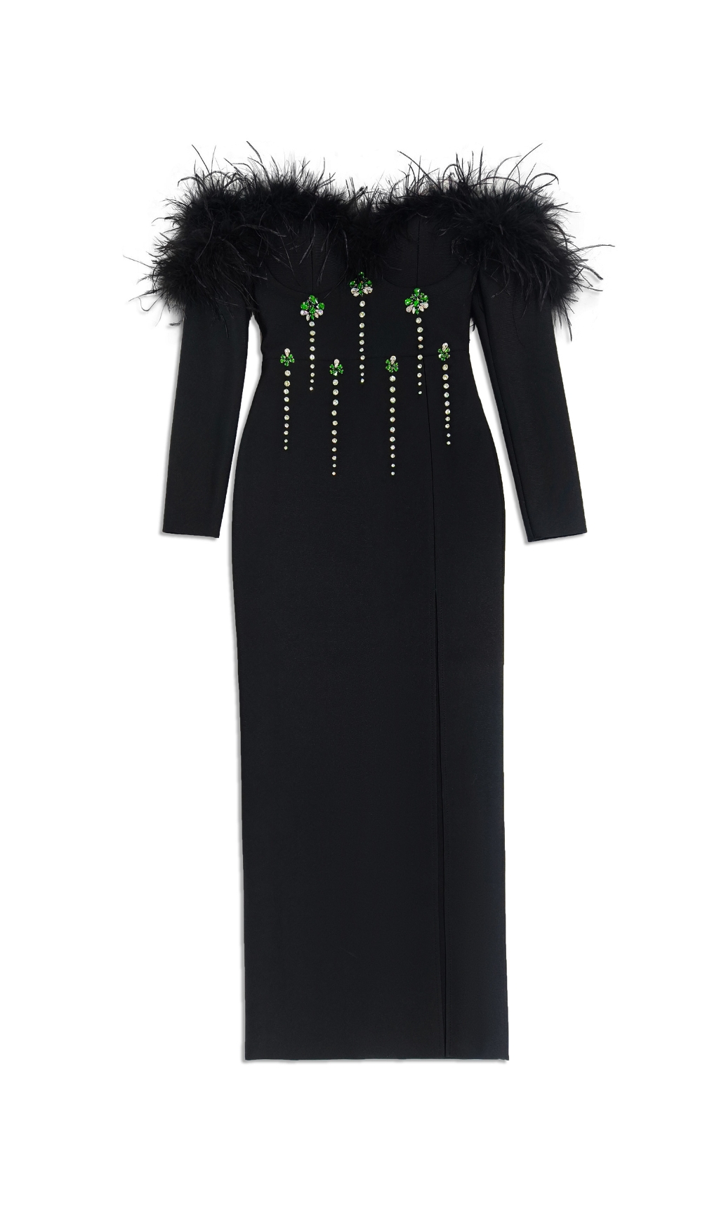 c7fee79e468c6106a4db9991ad0d137c.jpg Fashionslee Women Chaya Black Feather Long Sleeve Maxi Dress