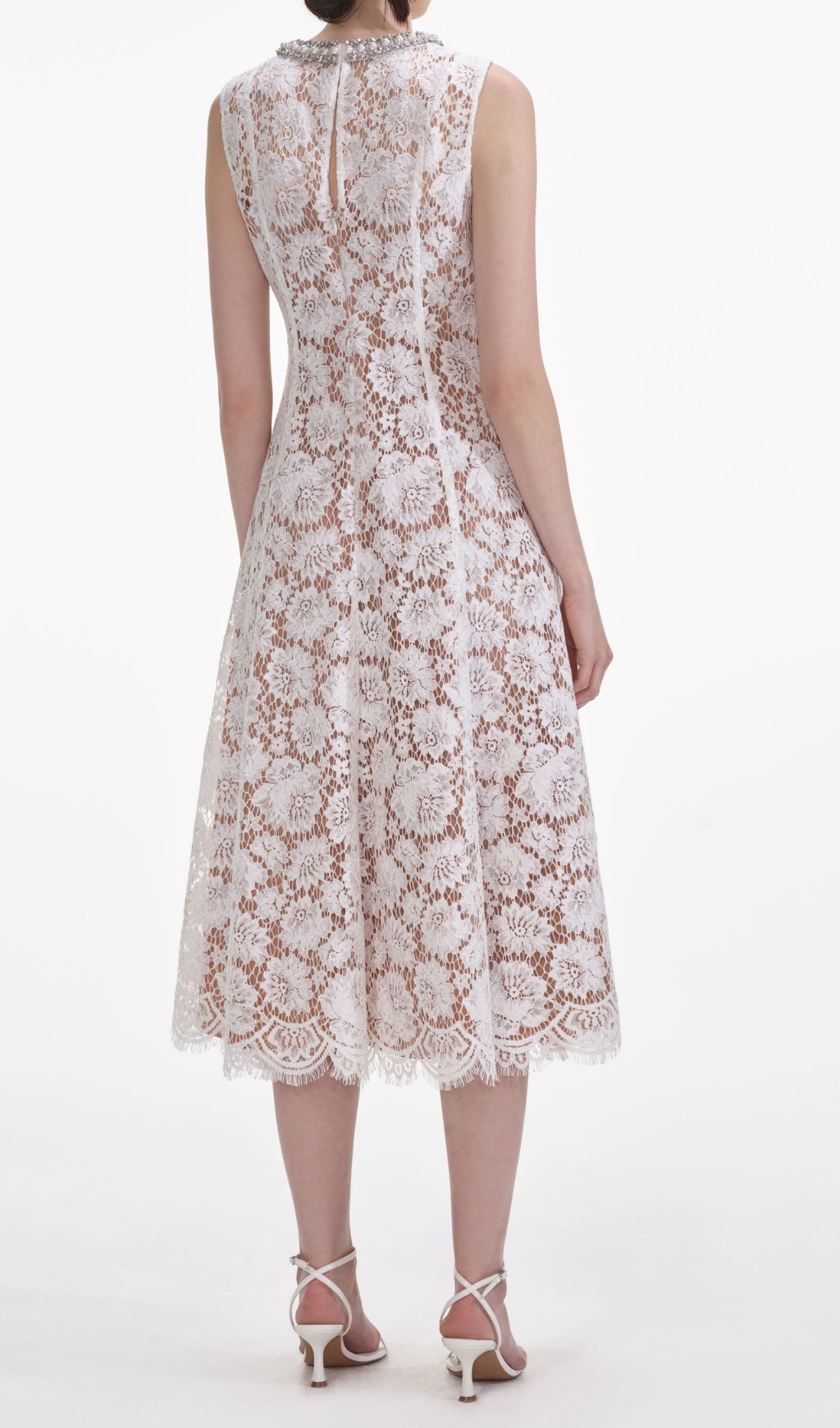 Fashionslee Women Fine Lace Pearl Midi Dress