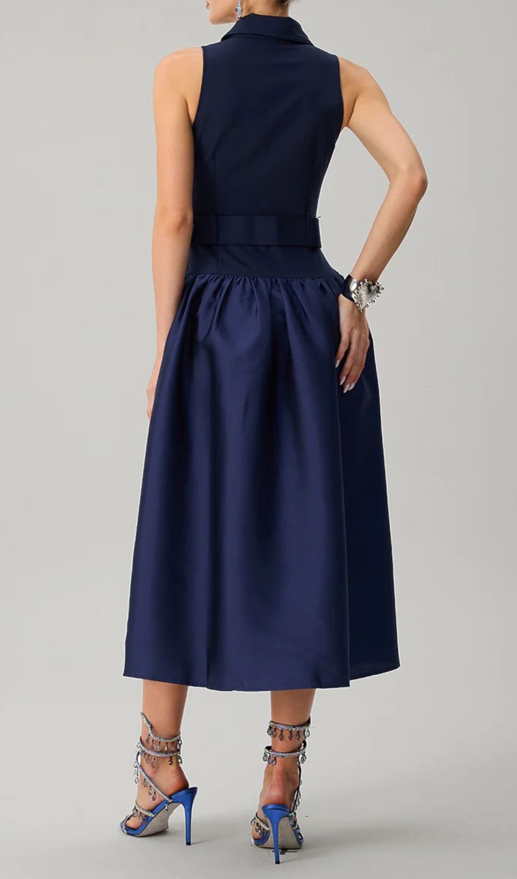 Fashionslee Women Jovisonic Folded Collar Midi Dress With Belt
