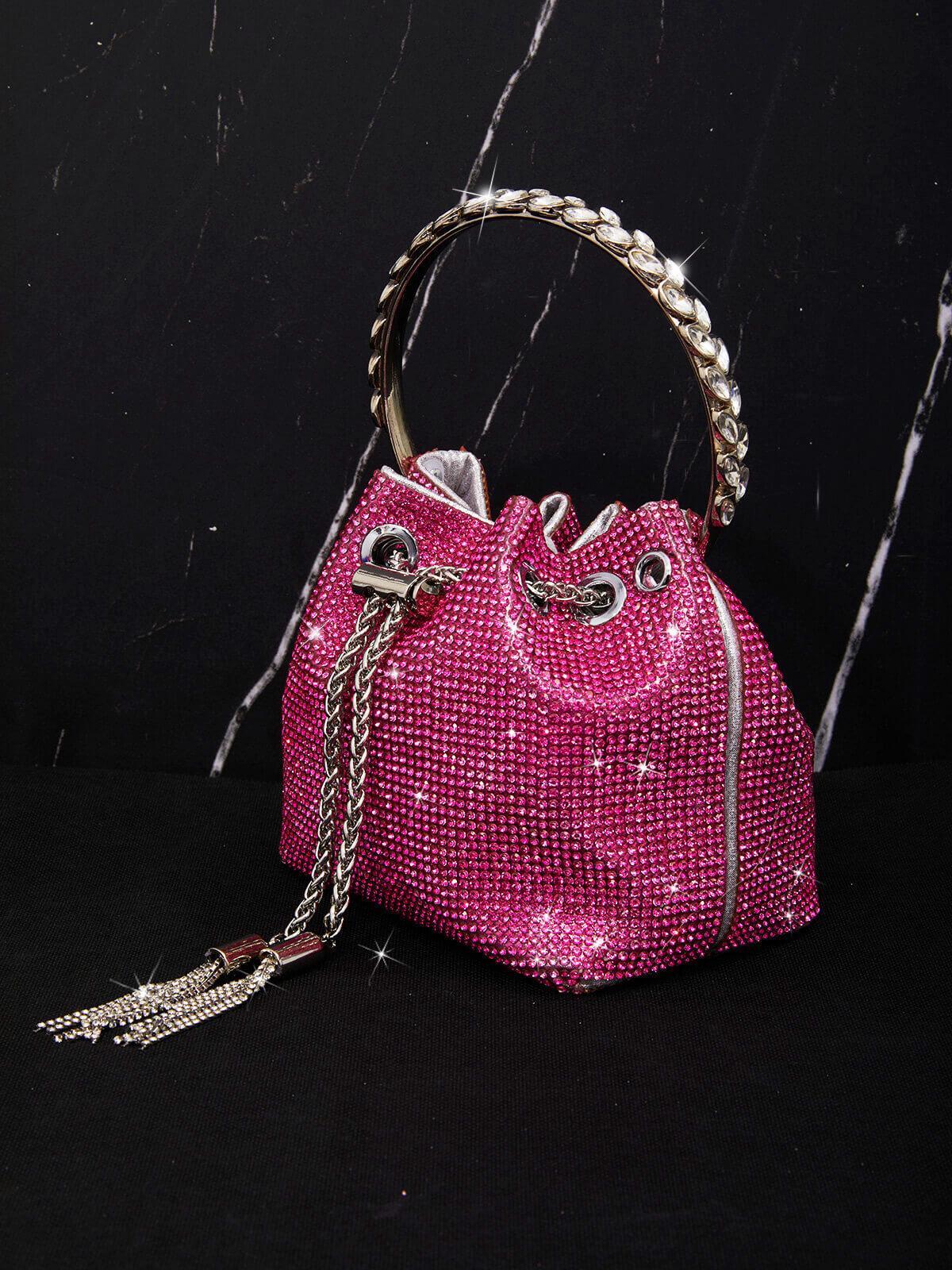 c83d9e06e999eb278bf8b797cb3000f3.jpeg Fashionslee Women Crystal Embellished Bucket Bag In Hot Pink