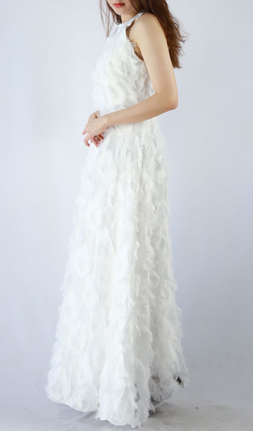 c86cadc9d15705bcfd9a78fbb7542c42.jpg Fashionslee Women Devana White Halter Feather Tassel Maxi Dress