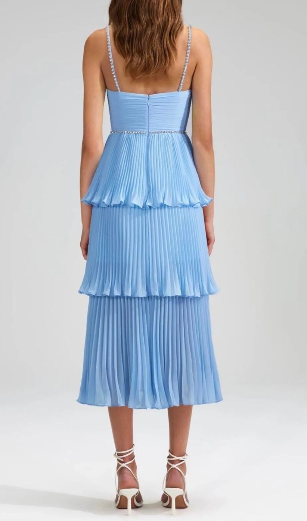 Fashionslee Women Diamond Pleated Layered Midi Dress