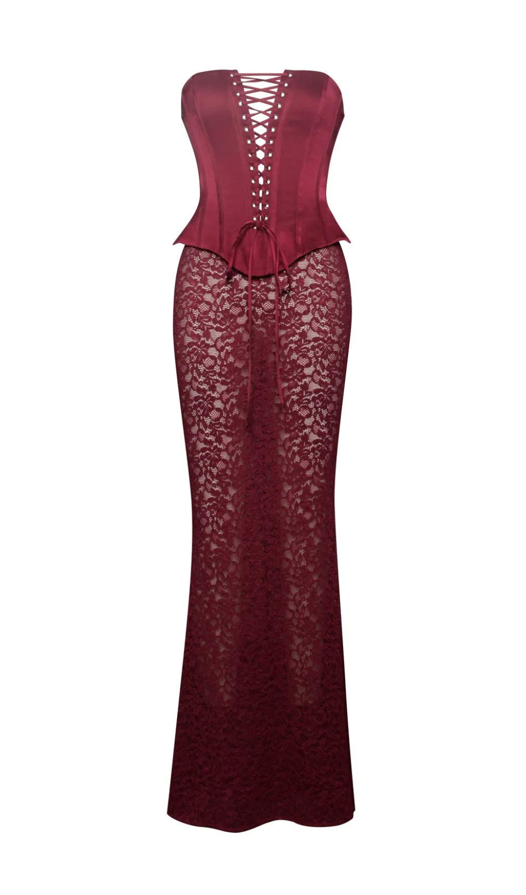 Fashionslee Women Aponi Burgundy Lace Corset Dress