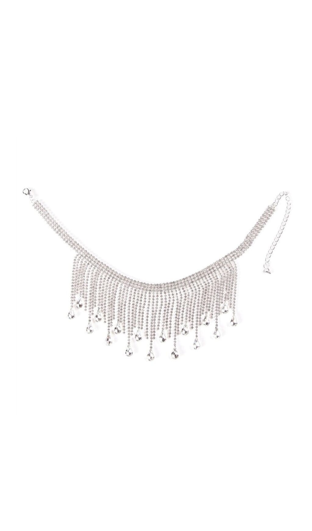 Fashionslee Women Silver Choker Diamante Tassel Necklace