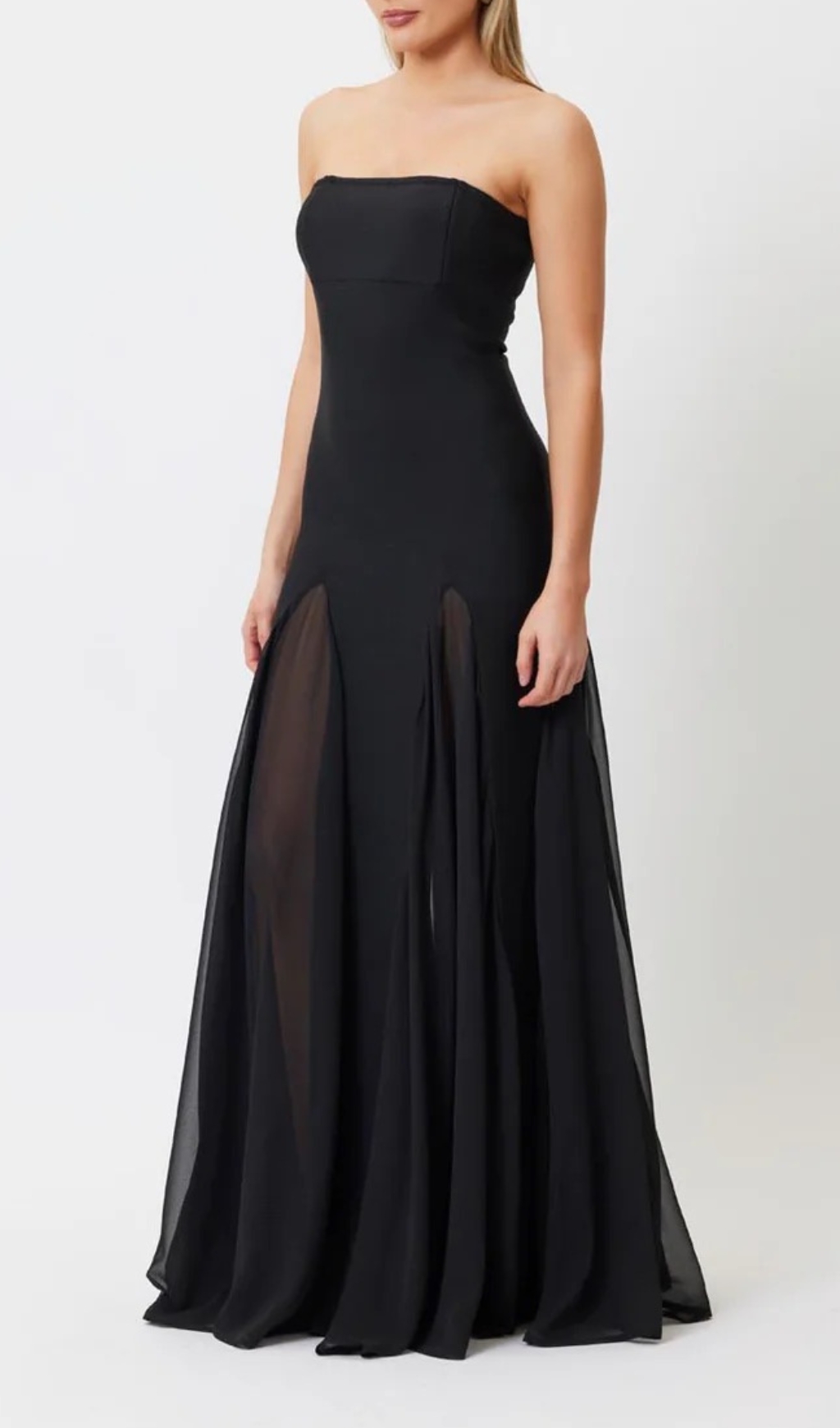 c8ad612729c6b7d77111fff0bd9021de.jpg Fashionslee Women Strapless Mesh Insert A Line Maxi Dress Black