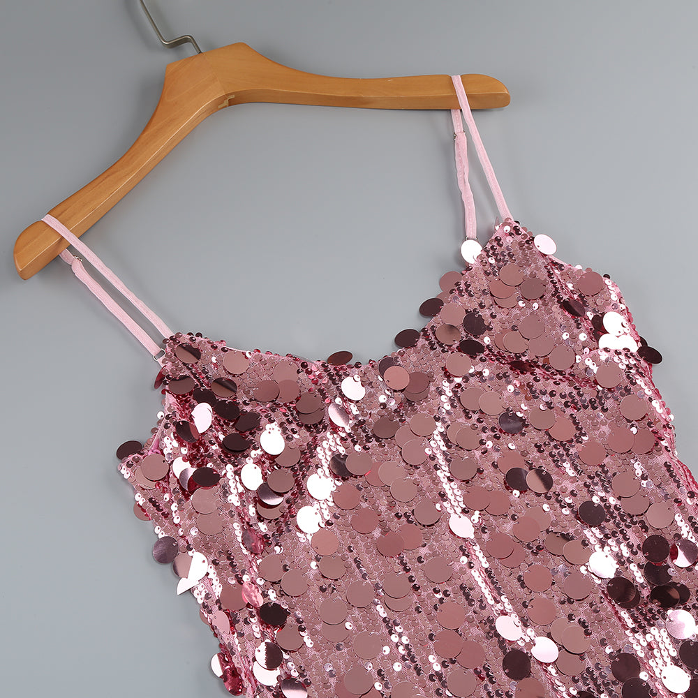 c8f096aba40c4962addc4e44d5d826d8.jpeg Fashionslee Women Beno Pink Strappy Sequin Mini Dress