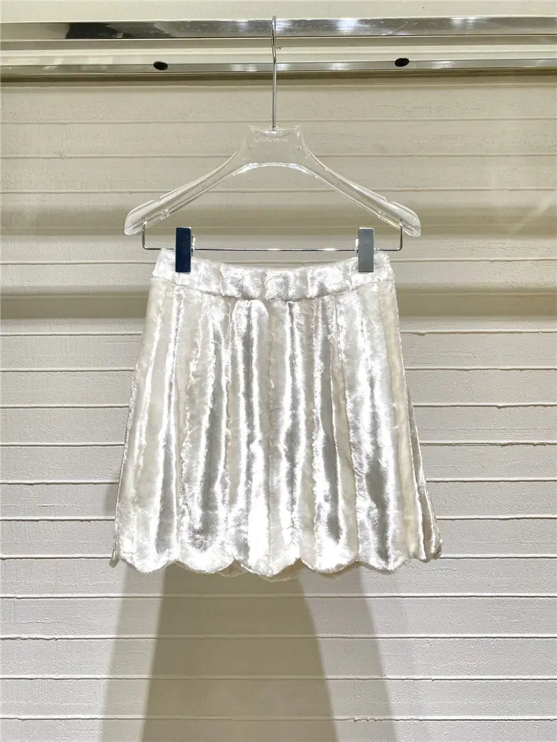 c90f362bcfa9a2c3ce5d6a480c352593.jpeg Fashionslee Women Velvet Rhinestone Buckle White Suits Diamond Mini Two-Piece