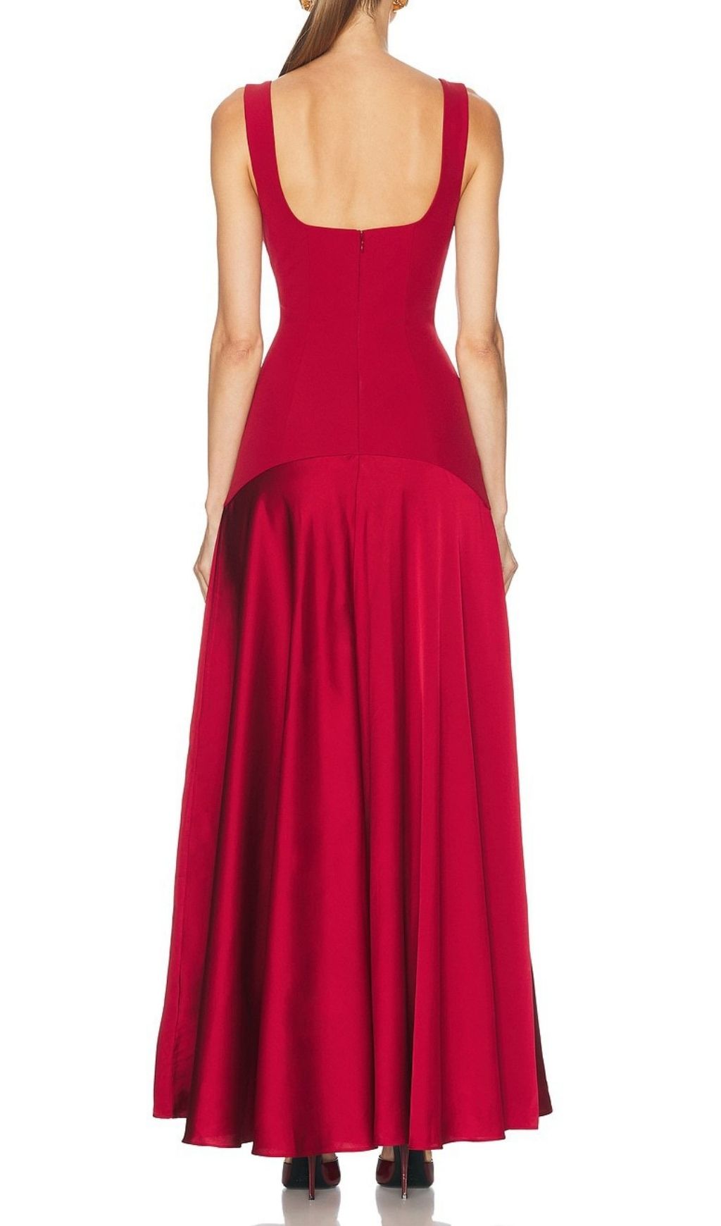 Fashionslee Women Kalista Red Square Neck Maxi Dress