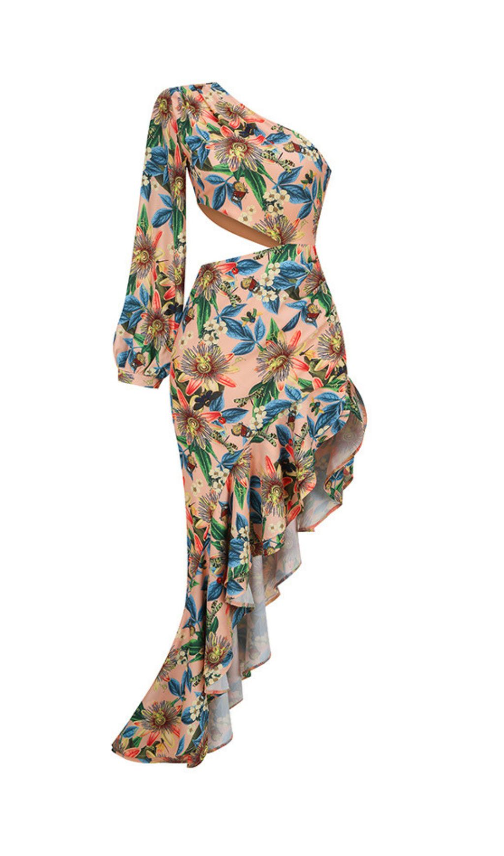 Fashionslee Women Javen Floral Printed One-Shoulder Maxi Dress