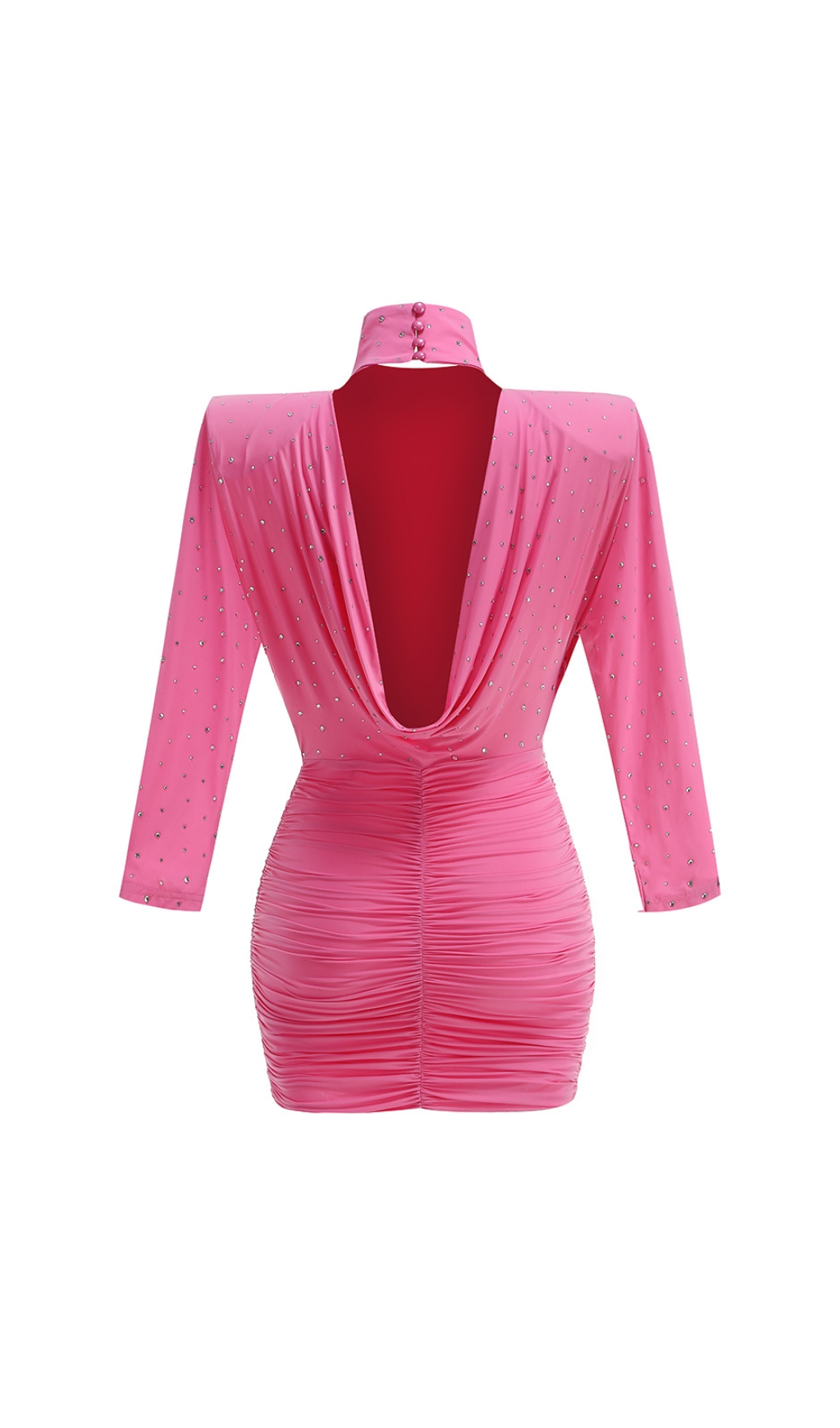 c99ef6ed11e01eb827cff2e15b4b9f11.jpg Fashionslee Women Pink Long Sleeve Crystal Ruched Dress