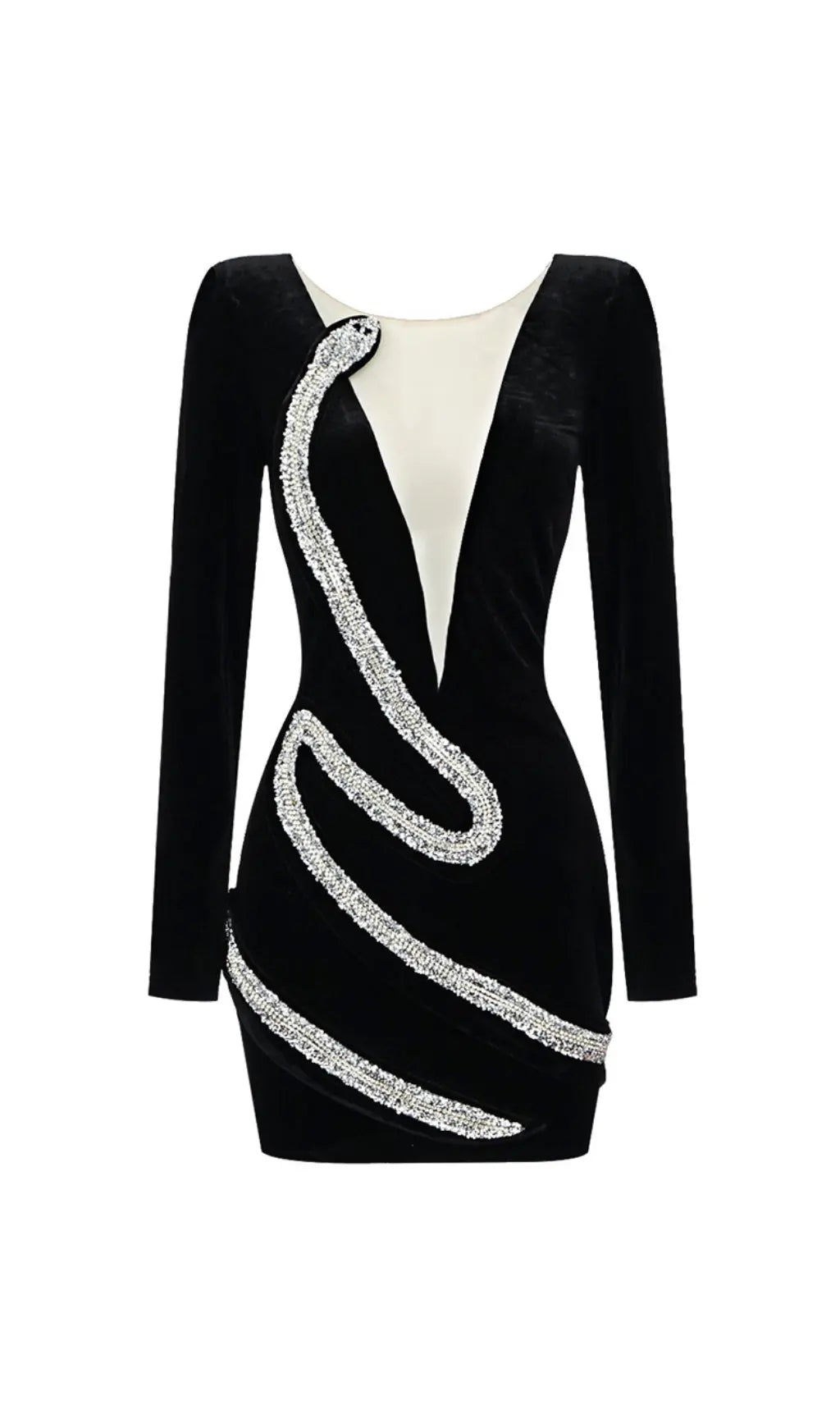 c9a2d37c913155f867f4d16e3a14d274.jpeg Fashionslee Women Rhinestone Serpenta Deep-V Velvet Mini Dress