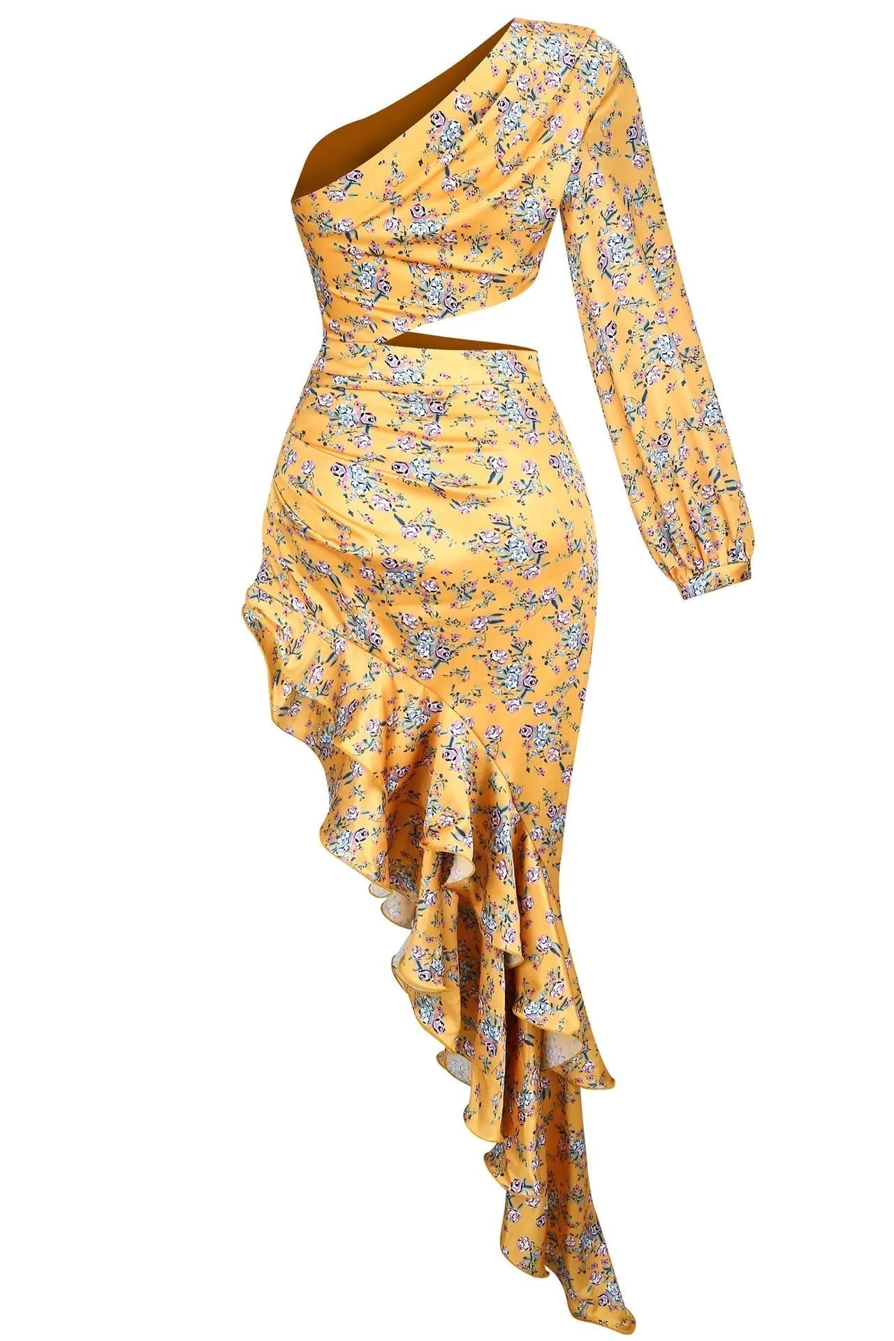 VINTAGE FLORAL ONE SHOULDER MAXI DRESS - OWNCI VINTAGE FLORAL ONE SHOULDER MAXI DRESS - OWNCI