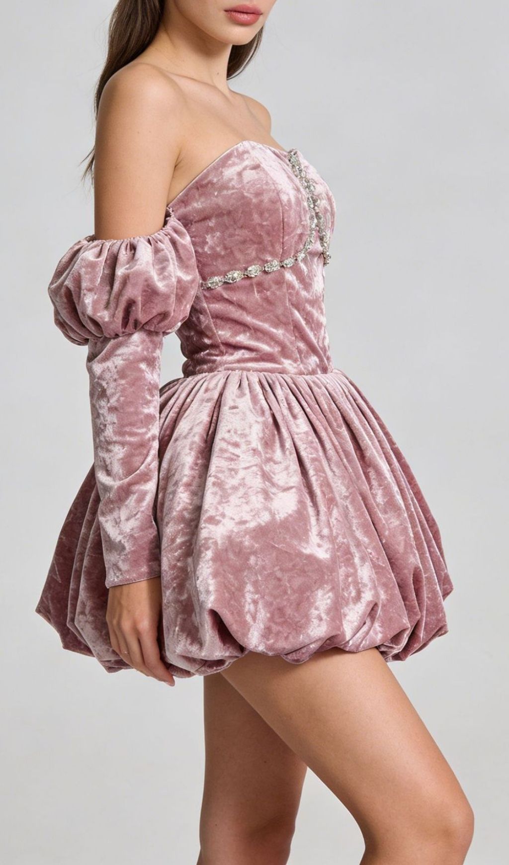Fashionslee Women Keshia Pink Long Sleeve Velvet Mini Dress