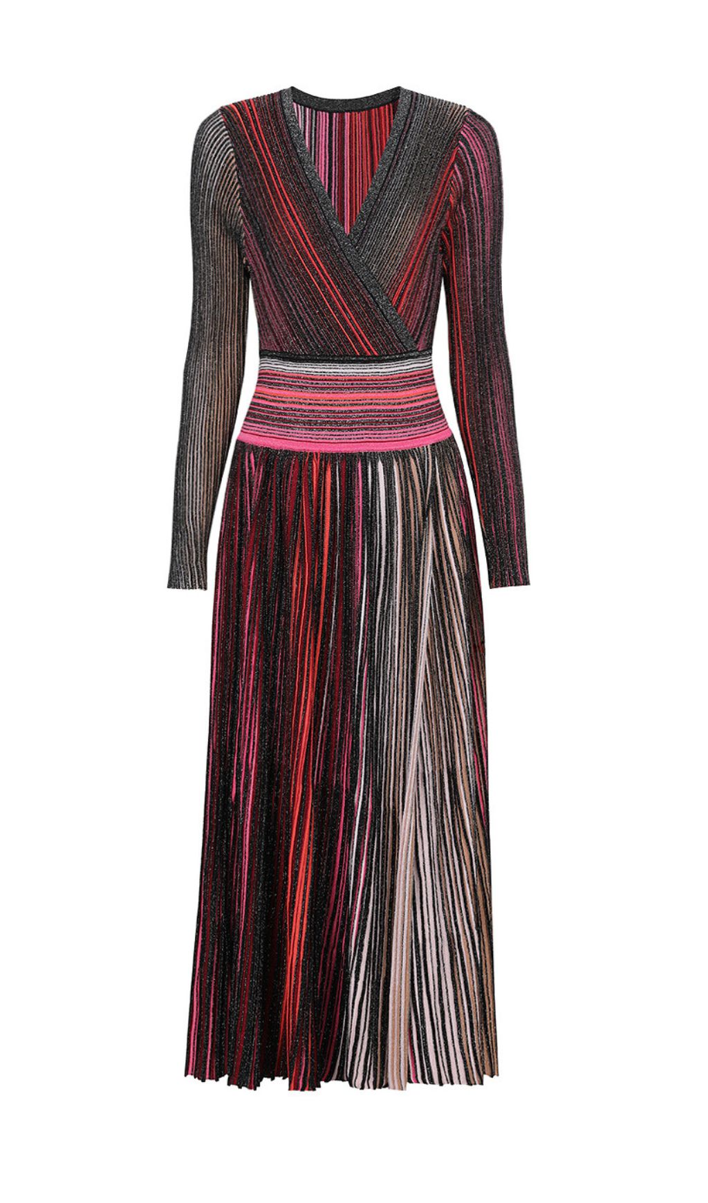 Fashionslee Women Giada Pink V-Neck Long Sleeve Midi Dress