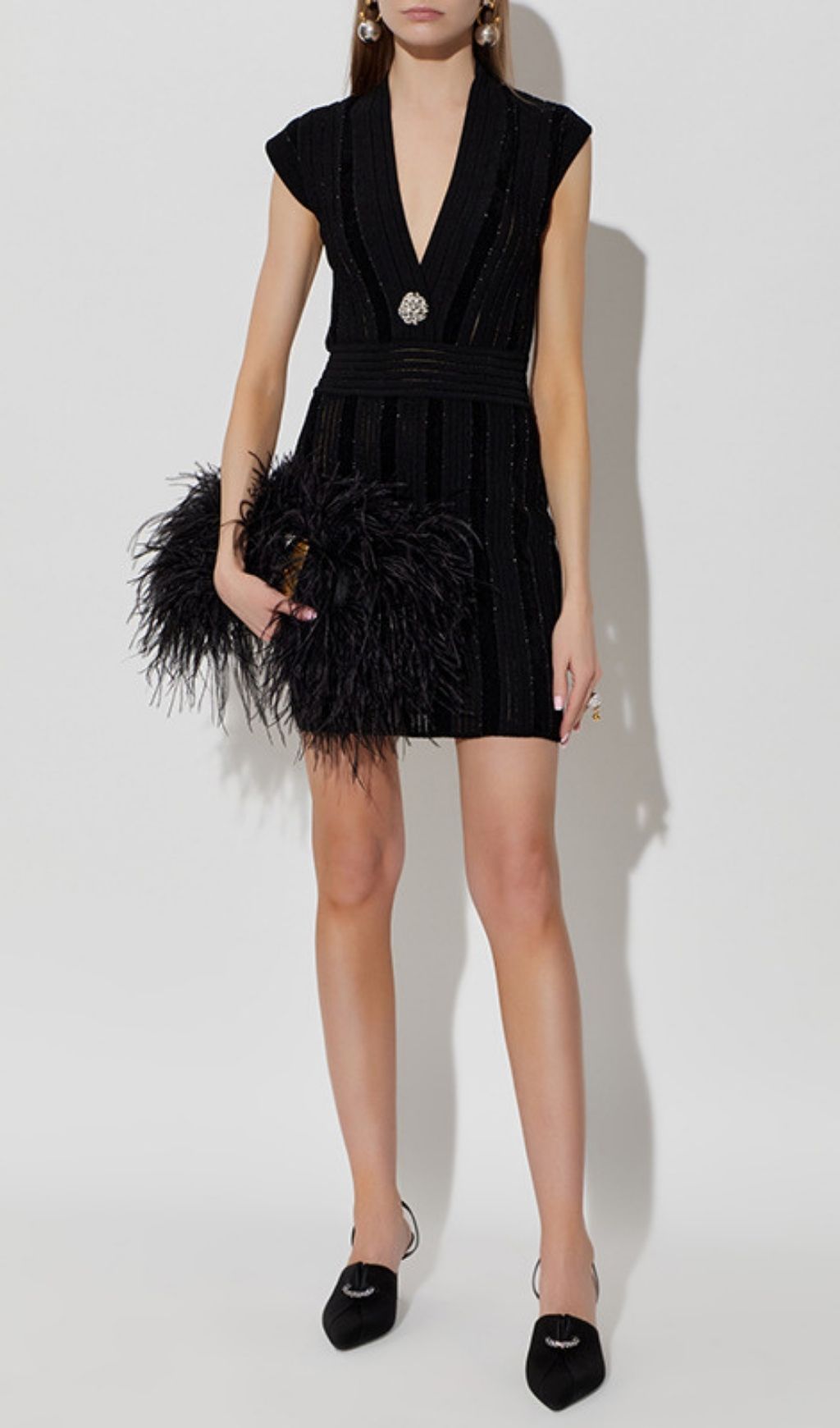 Fashionslee Women Kana Black V-Neck Mini Dress