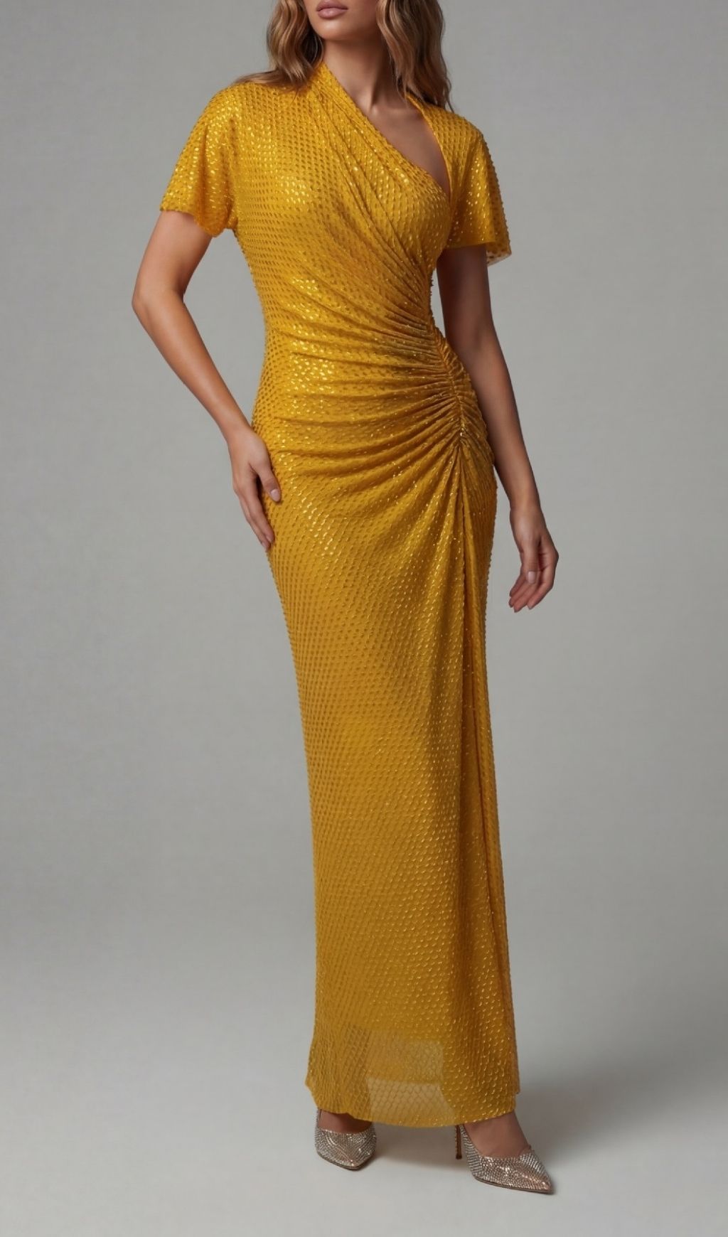 c9d7425096c73c14f7d65f7f27808052.jpg Fashionslee Women Kennedy Wheat Crystal Ruched Maxi Dress
