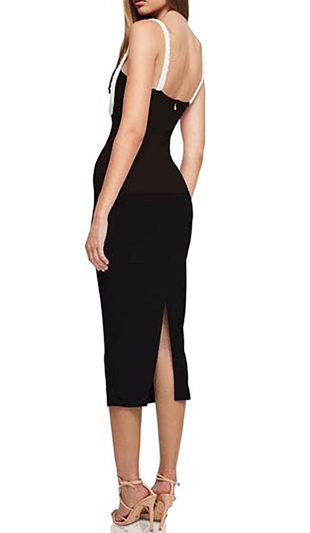 Fashionslee Women Crystal Embellished Trim Midi Dress In Black