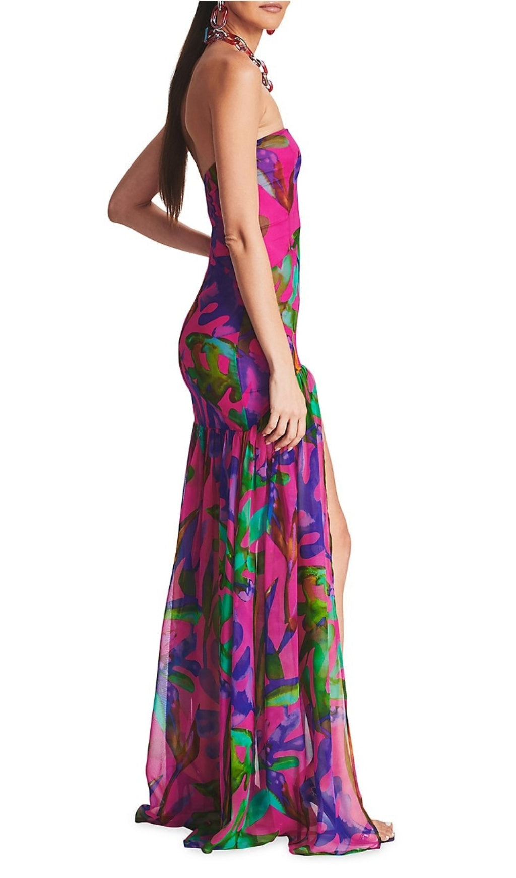 Fashionslee Women Floral-Print Silk Chiffon Maxi Dress