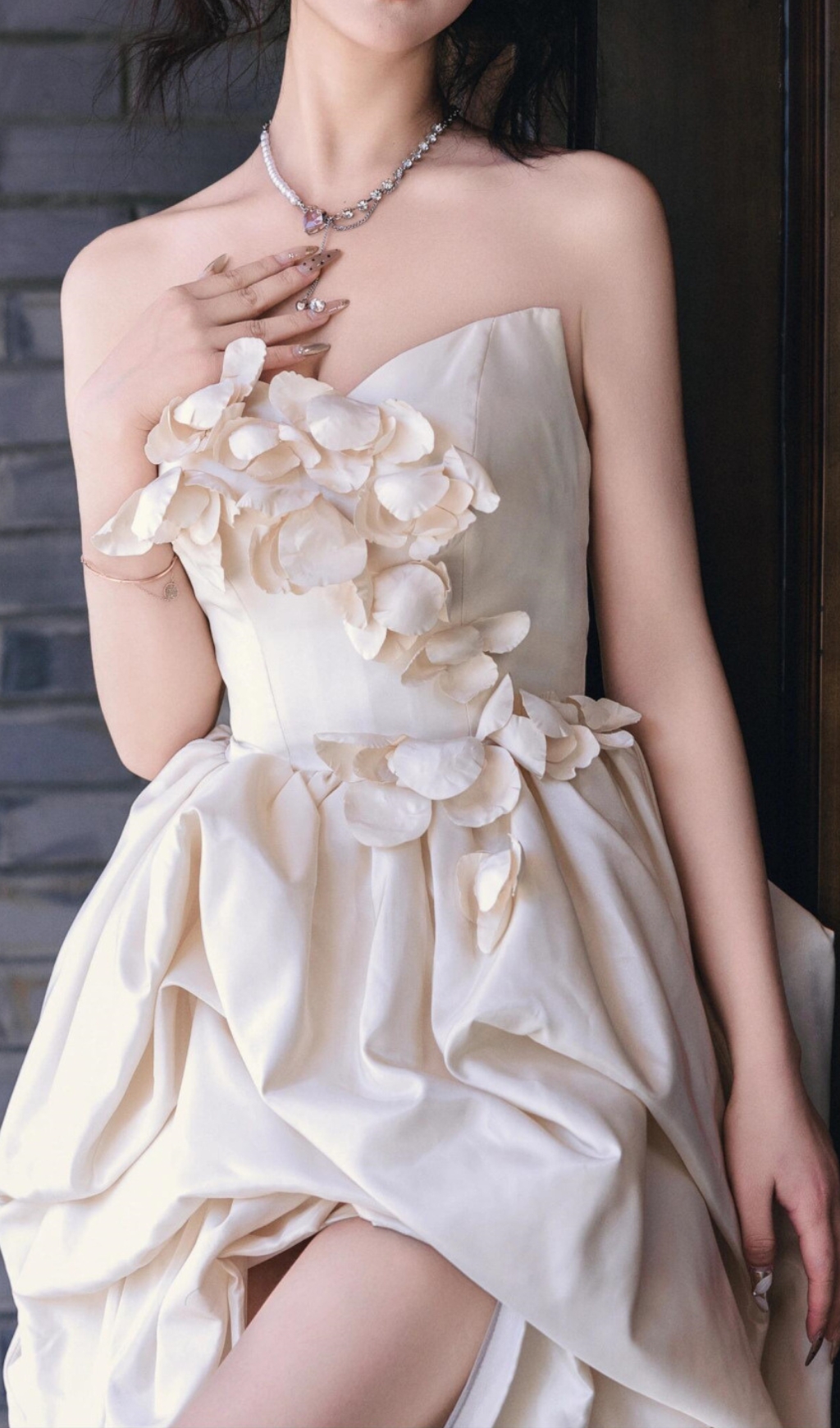 Fashionslee Women Dalal White Strapless Petal Wedding Dress