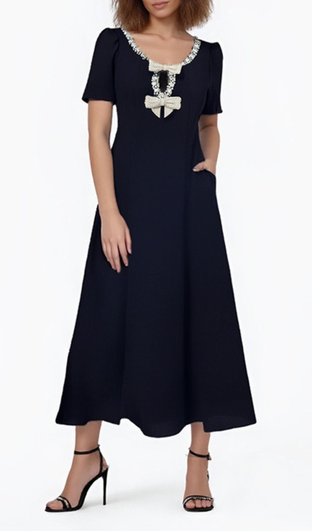 Fashionslee Women Faizah Bow Diamond Beaded Midi Dress