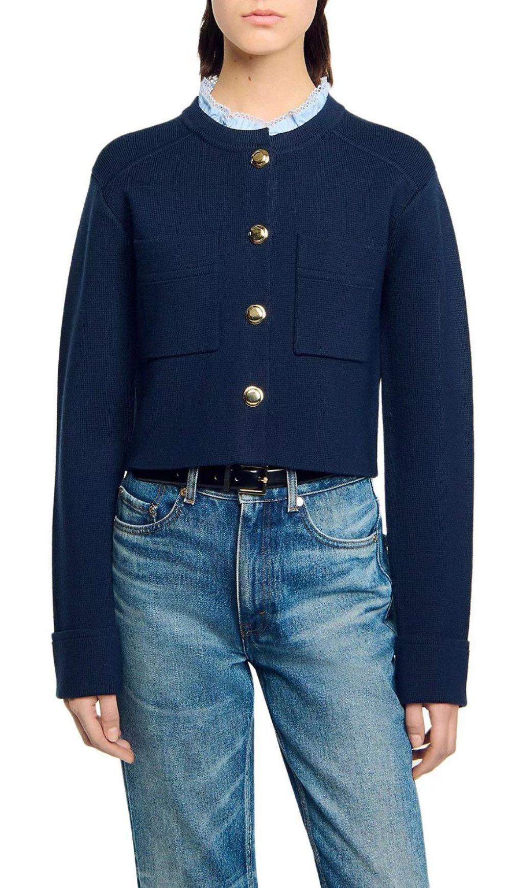 ca77cfa9bc495d90f1d05186bb9cef05.jpg Fashionslee Women Ruffled Collar Cardigan