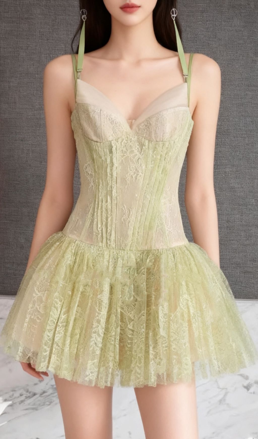 Fashionslee Women Ithaca Green Strappy Lace Mini Dress