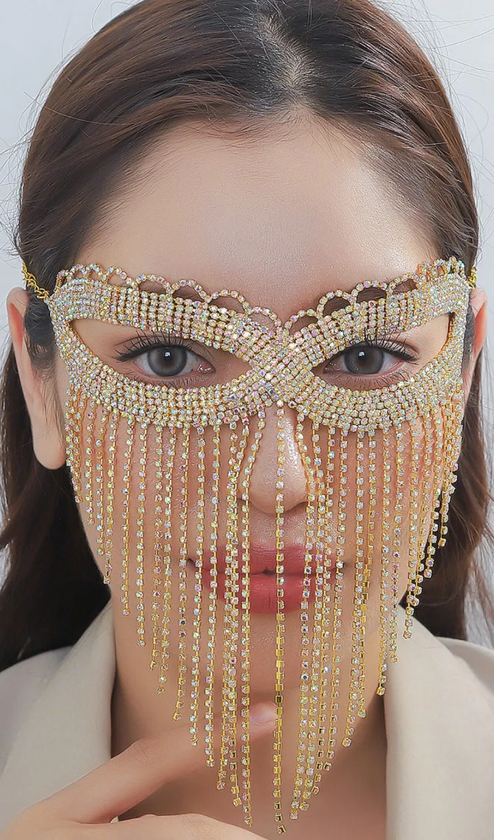 TRENDING RHINESTONE TASSEL MASK