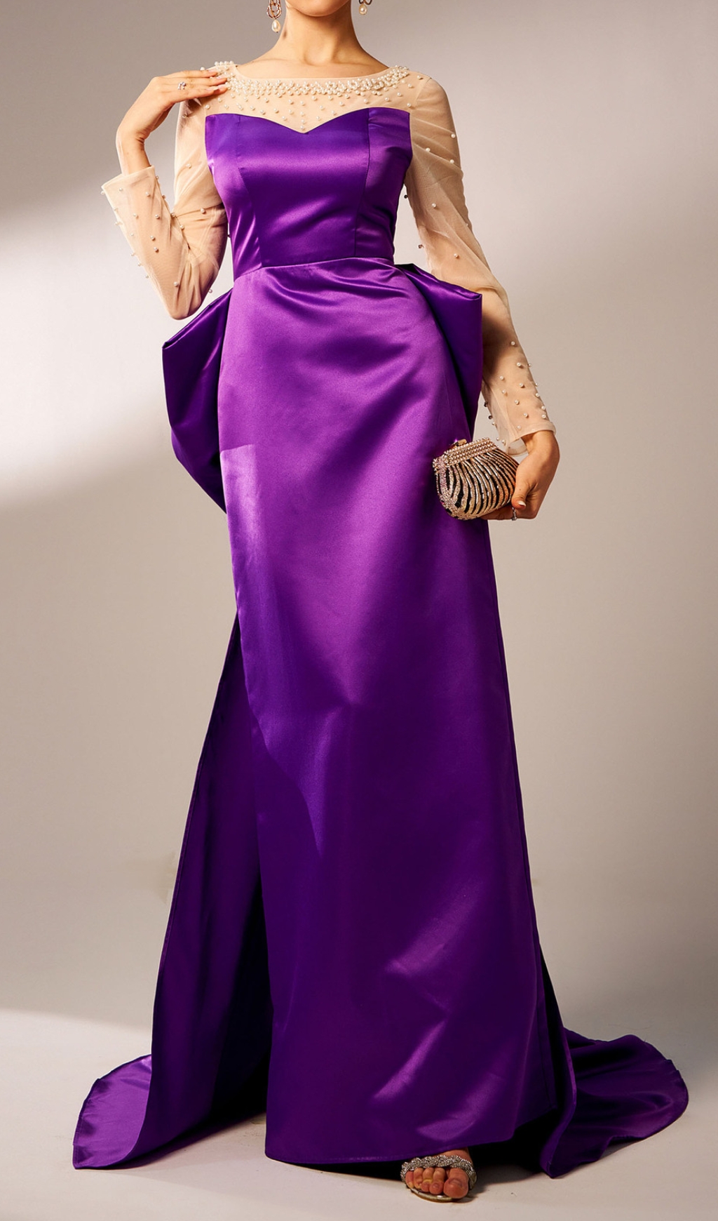 Fashionslee Women Cawny Purple Bow Long Sleeve Maxi Dress