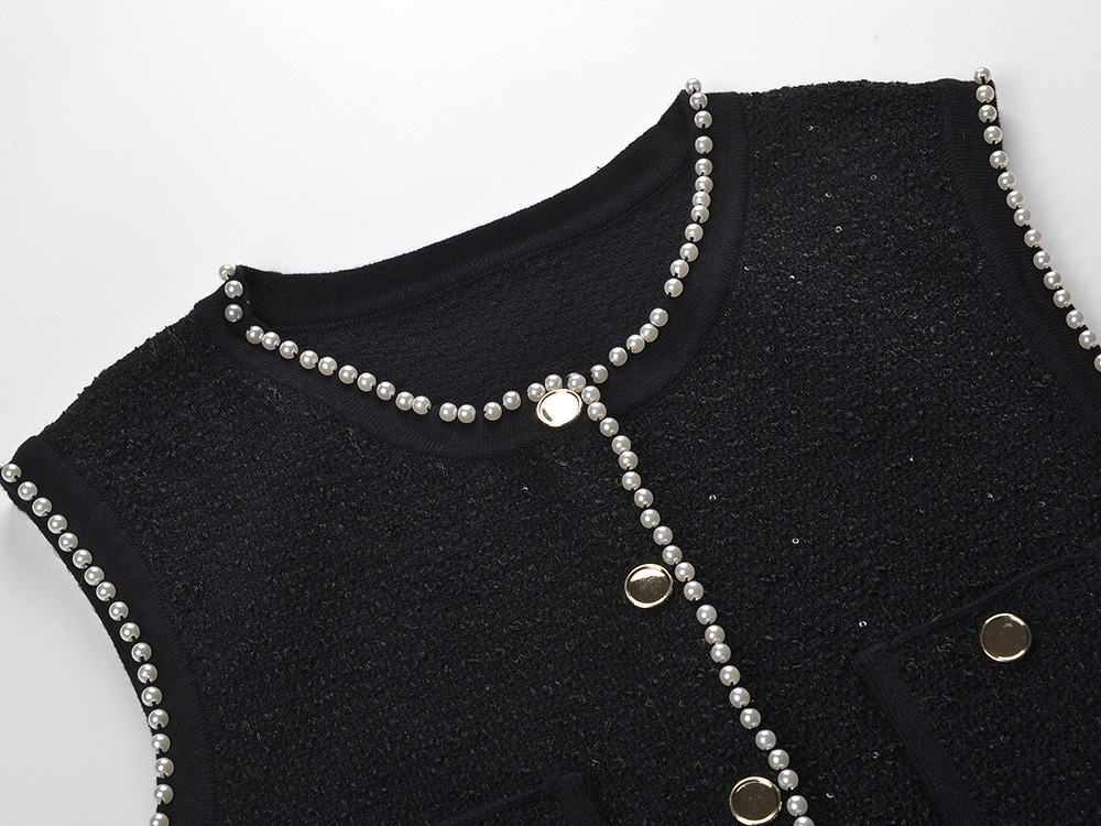 cac694e07ffedac9cf0a87cbf958c440.jpg Fashionslee Women Black Decorative Tweed Waistcoat