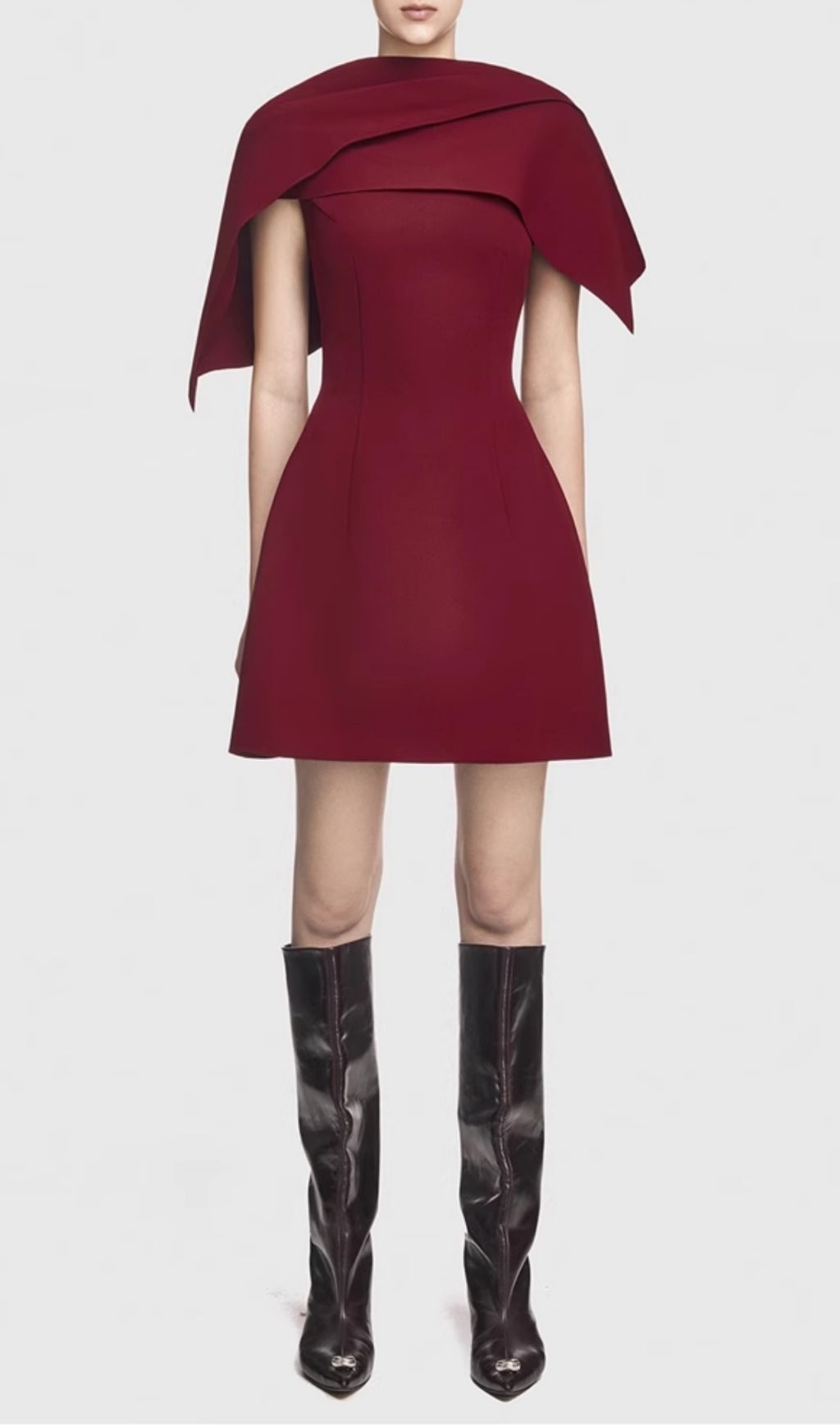 Fashionslee Women Gainell Wine Irregular Shoulder Mini Dress