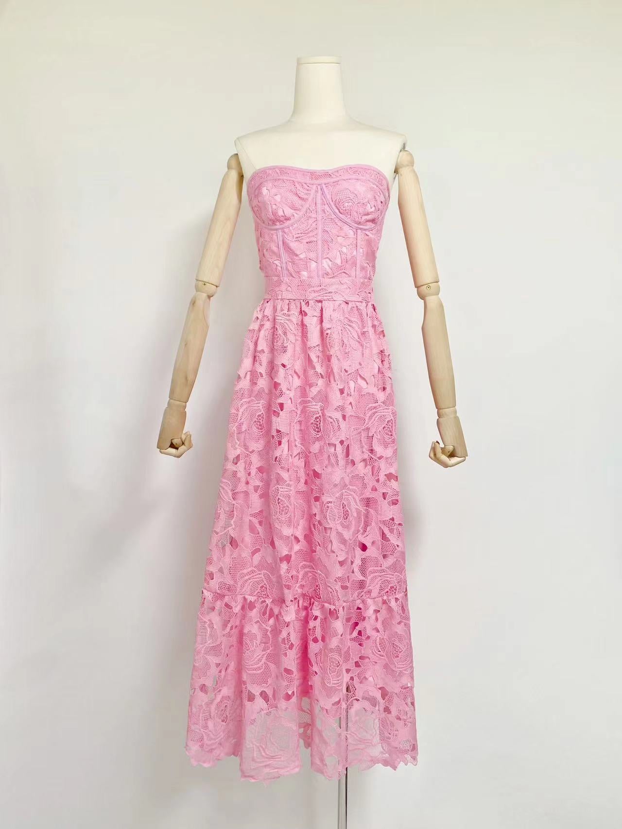 cb06d9ceb06cc7f40fdc2df43ee44272.jpeg Fashionslee Women Aris Pink Lace Bustier Maxi Dress