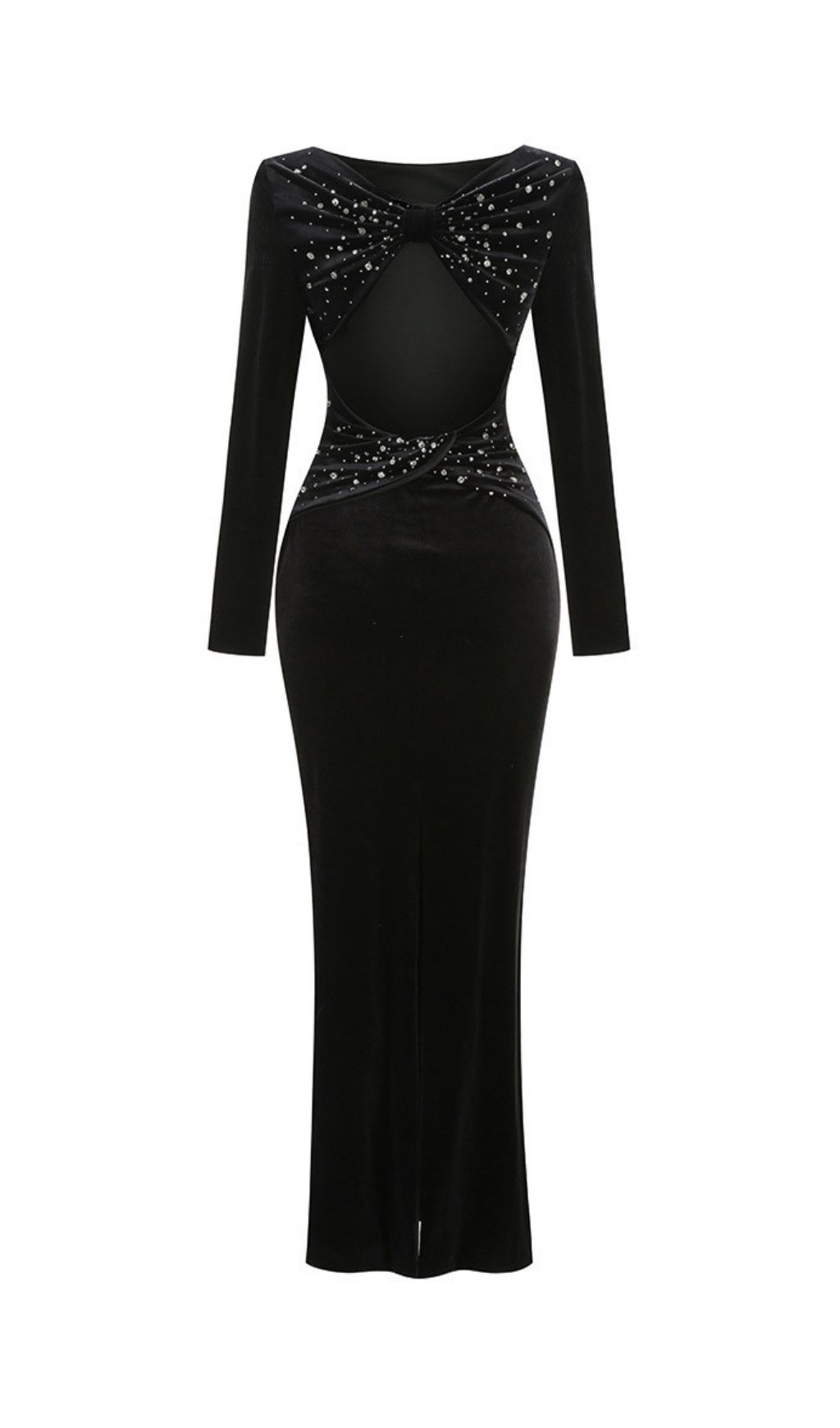 cb09da67e95b6c3dbe1f8c1bae99a300.jpg Fashionslee Women Kayslee Black Long Sleeve Diamante Backless Maxi Dress