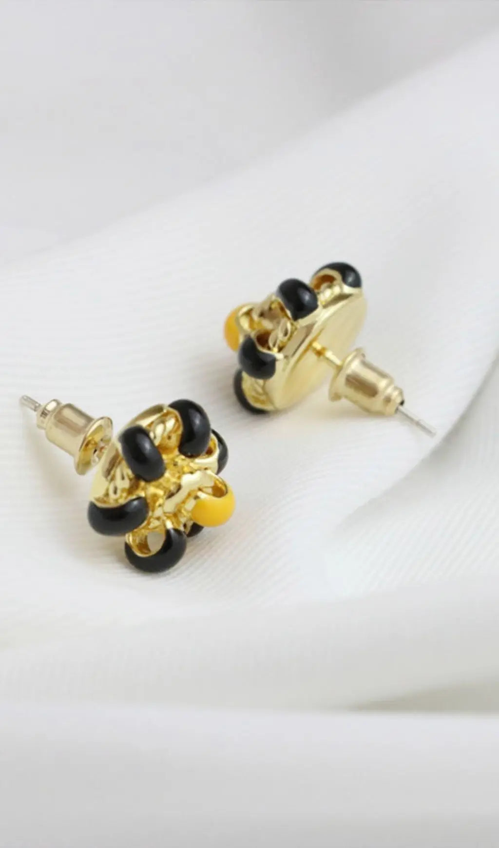 Fashionslee Women 18K Gold Enamel Flower Ear Studs - Black