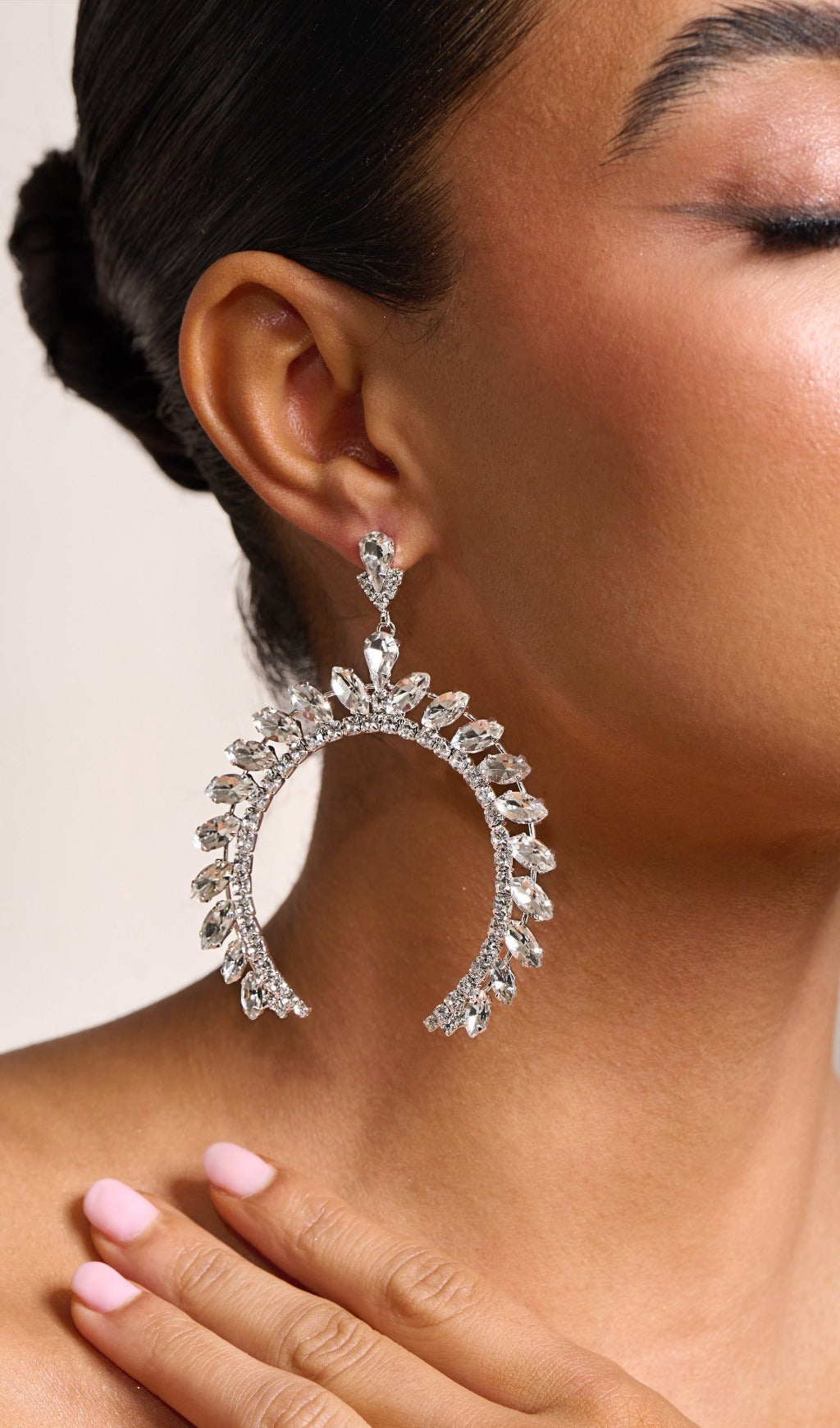 Fashionslee Women Silver Crystal Arched Shape Drop Earrings