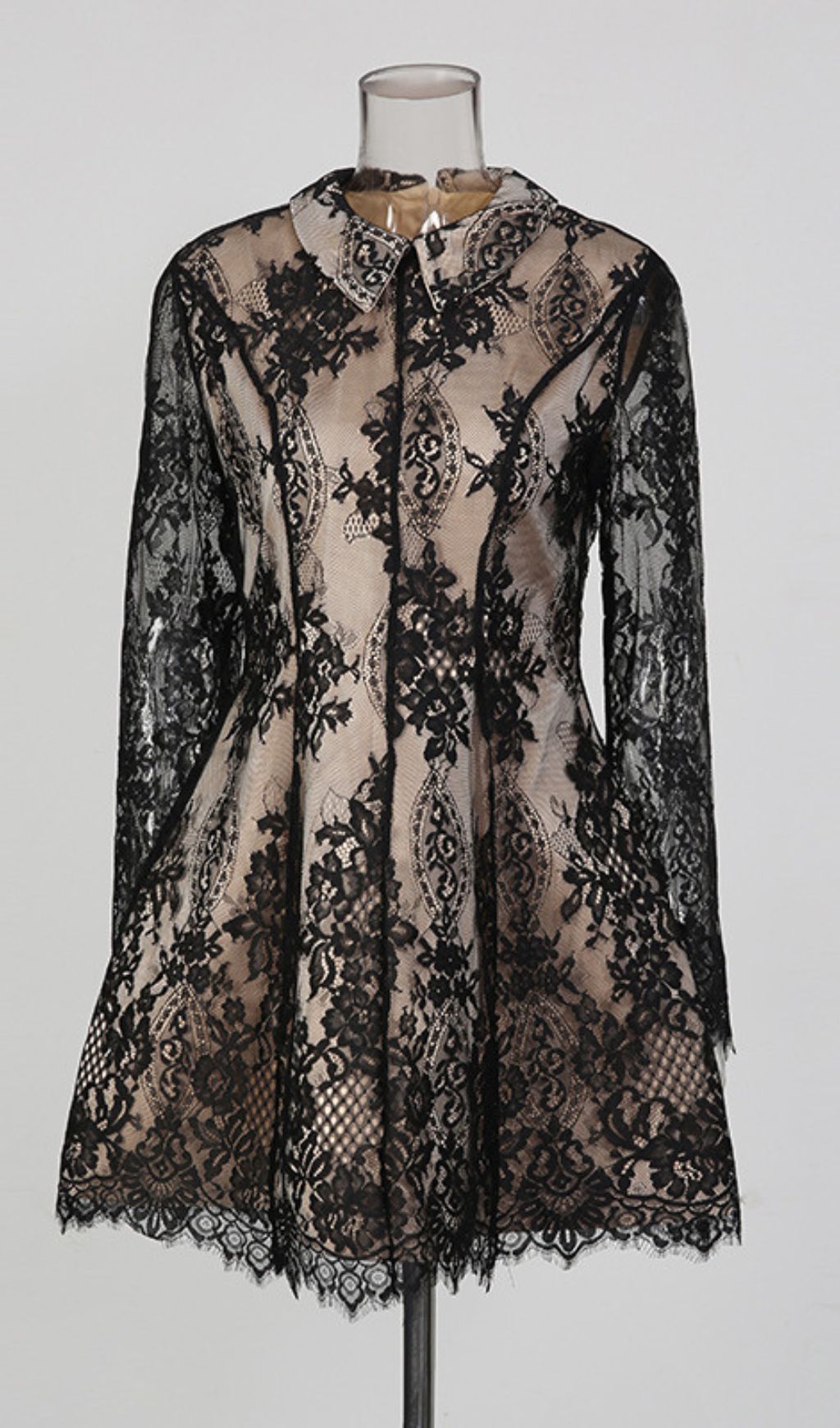 Fashionslee Women Jasiri Black Lace Long Sleeve Mini Dress