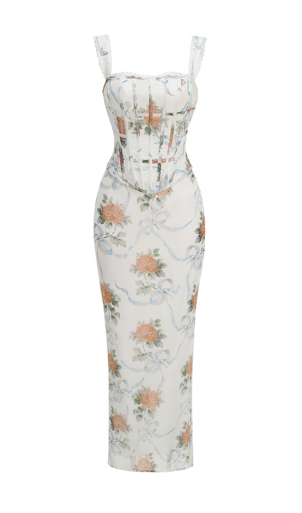 Fashionslee Women Isabeau Strappy Floral Corset Maxi Dress
