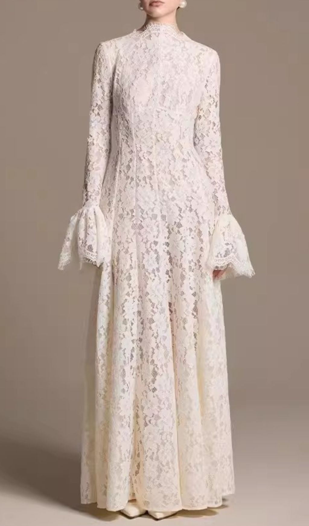 Fashionslee Women Keres Flared Long Sleeve Lace Maxi Dress