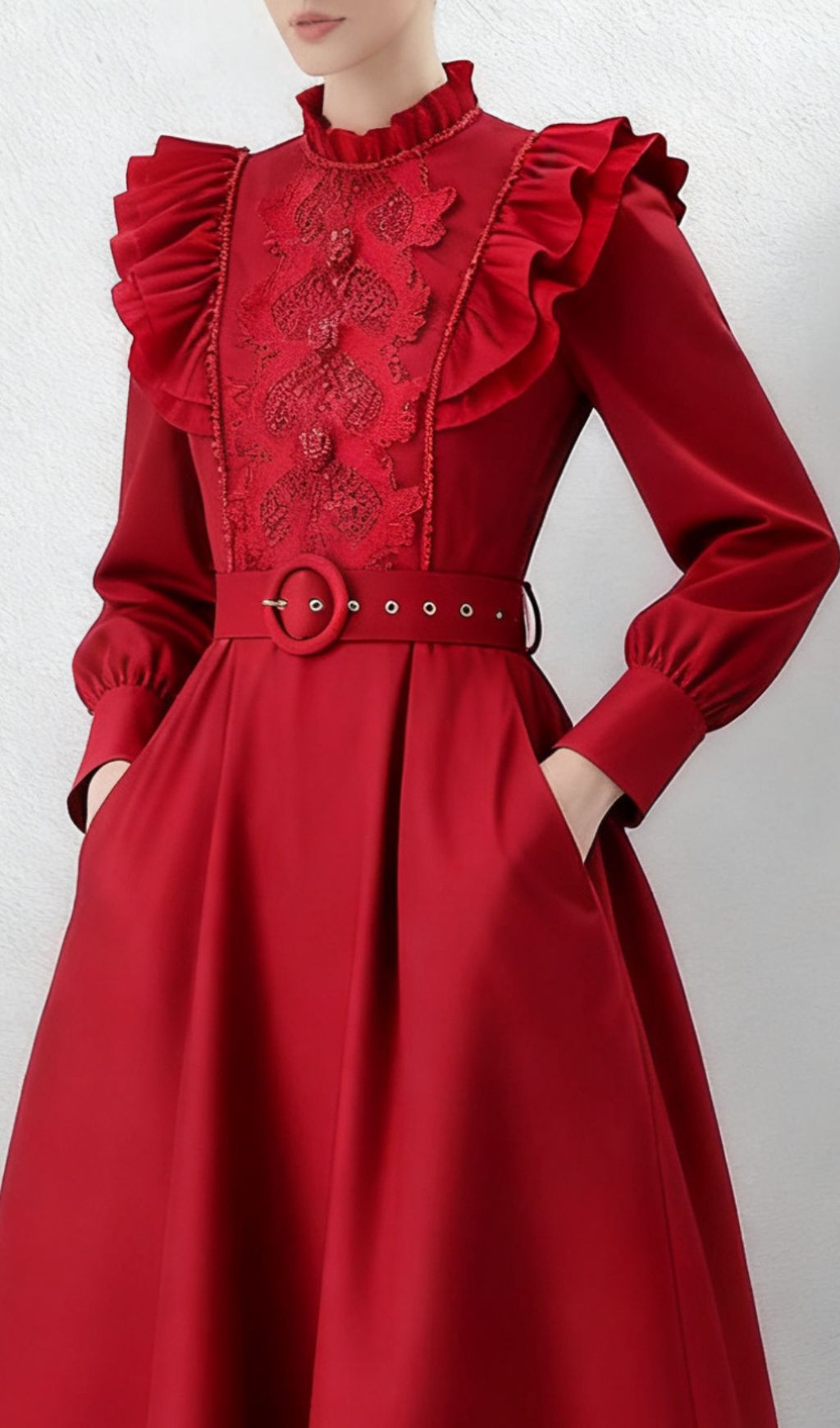 Fashionslee Women Ieuan Red Long Sleeve Maxi Dress