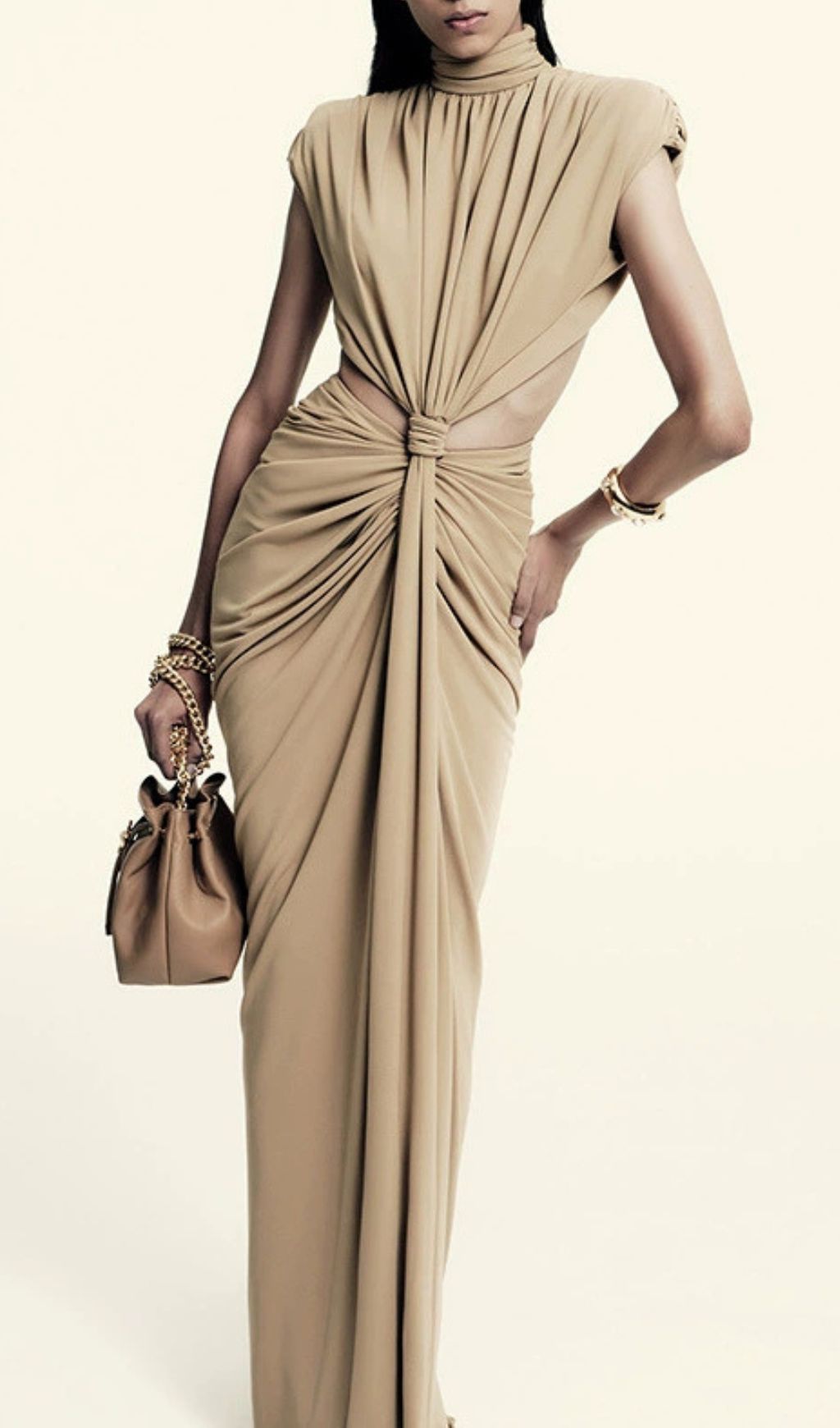 Fashionslee Women Itxaro Khaki Halter Cutout Maxi Dress