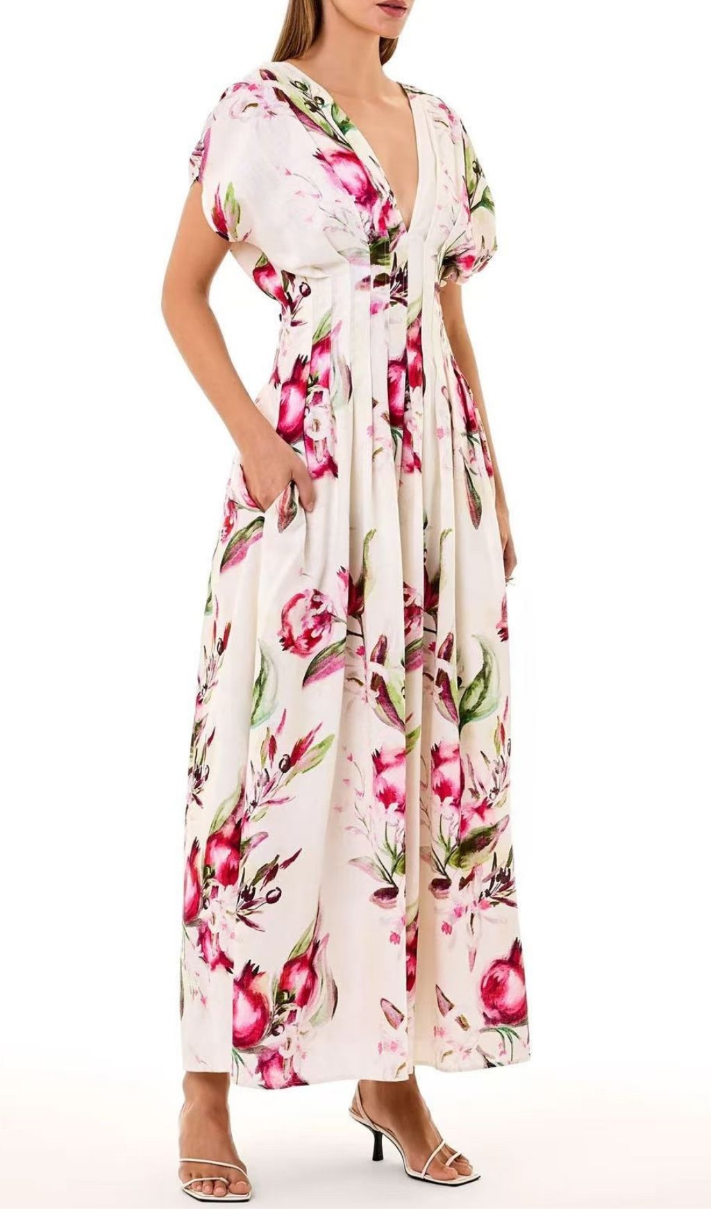 cb9d6945d7692acf949bf52a3b83c968.jpg Fashionslee Women Sonya Pleated Floral Print Maxi Dress in White
