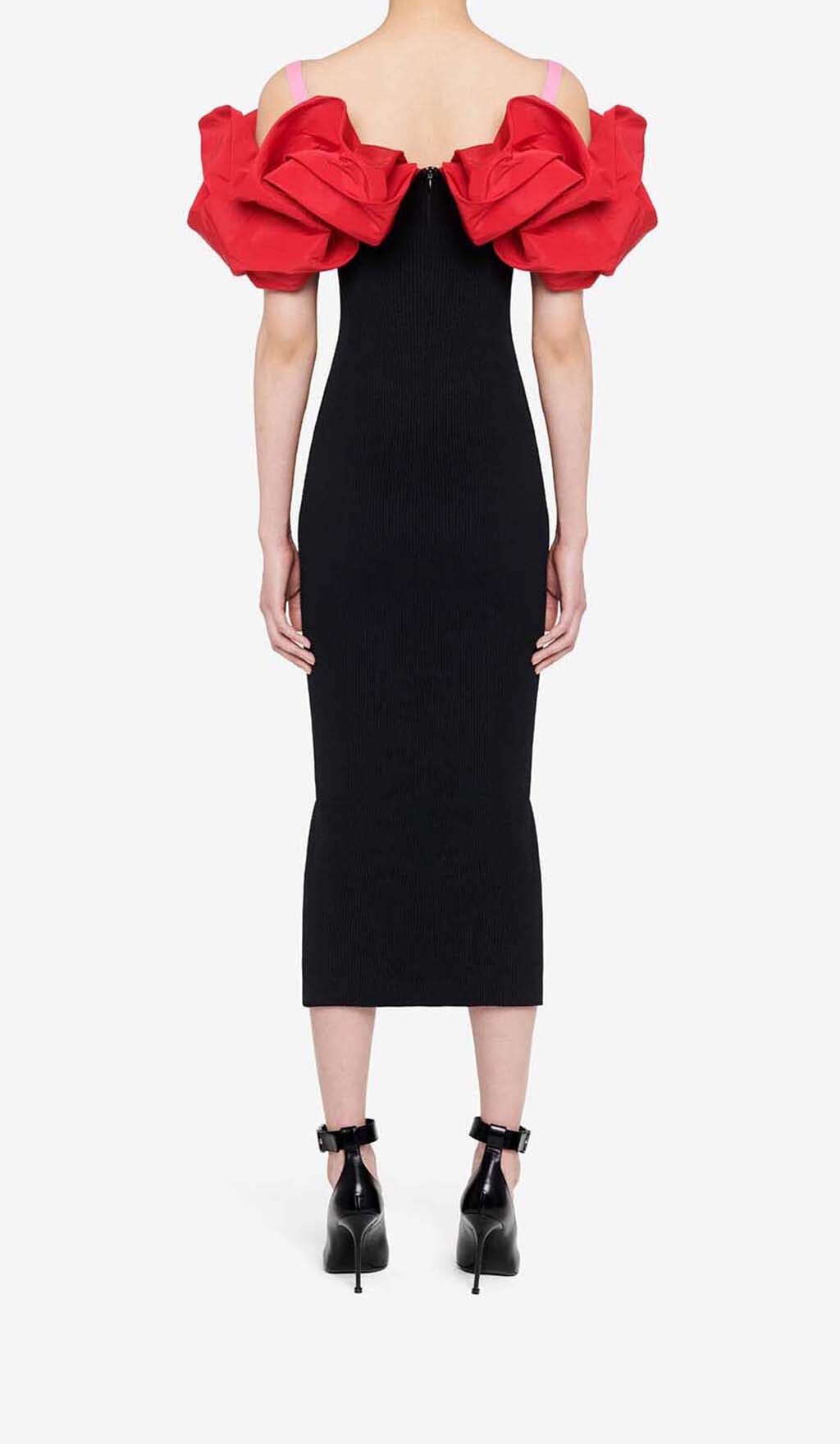 Fashionslee Women Ruffled Pencil Midi Dress In Black