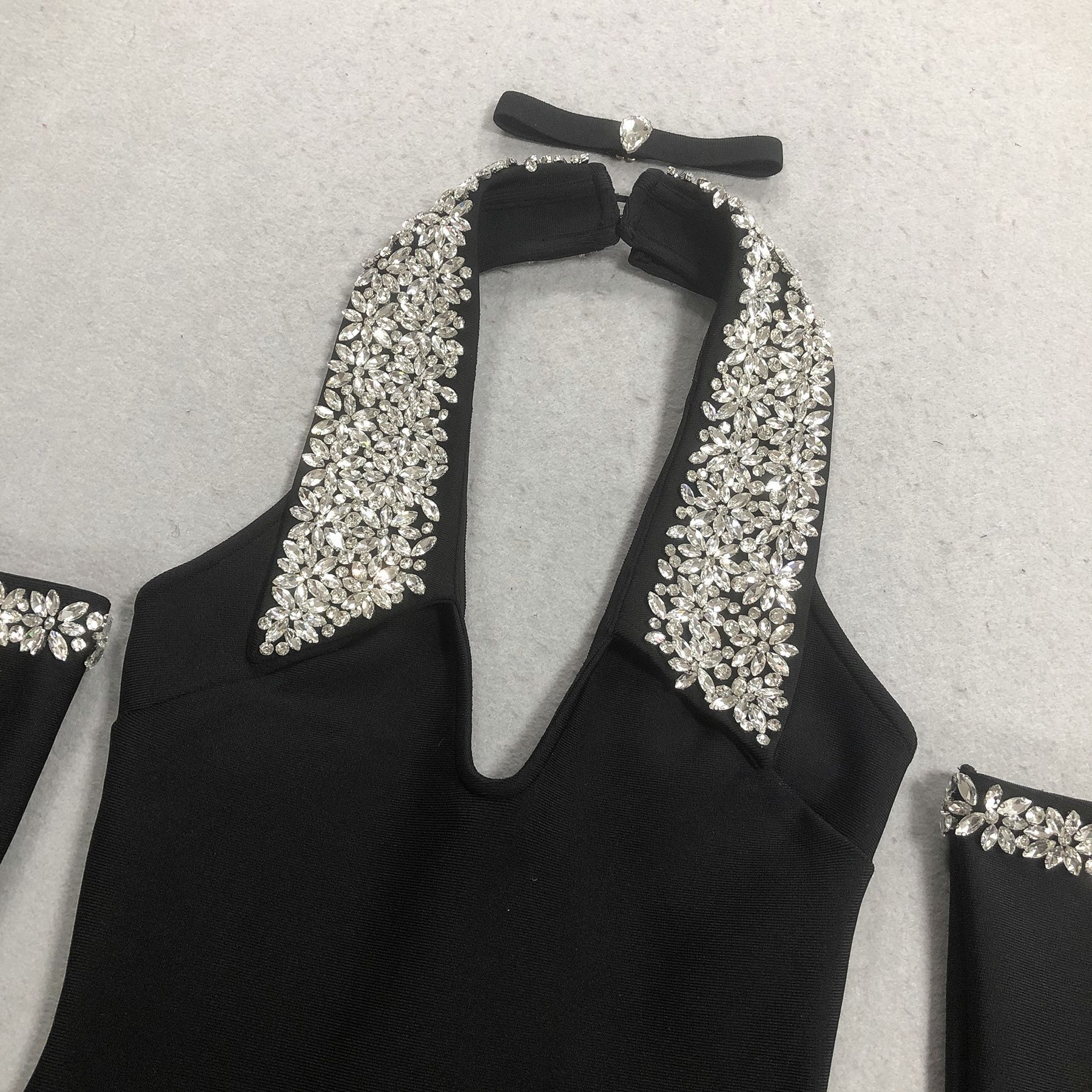 cbde353174fd08e9733c34c1fb3cefcd.jpg Fashionslee Women Jeneal Black Halter Diamante Midi Bandage Dress
