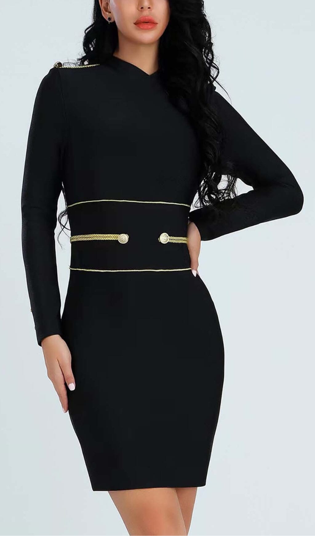 Fashionslee Women Long Sleeve Bandage Mini Dress In Black