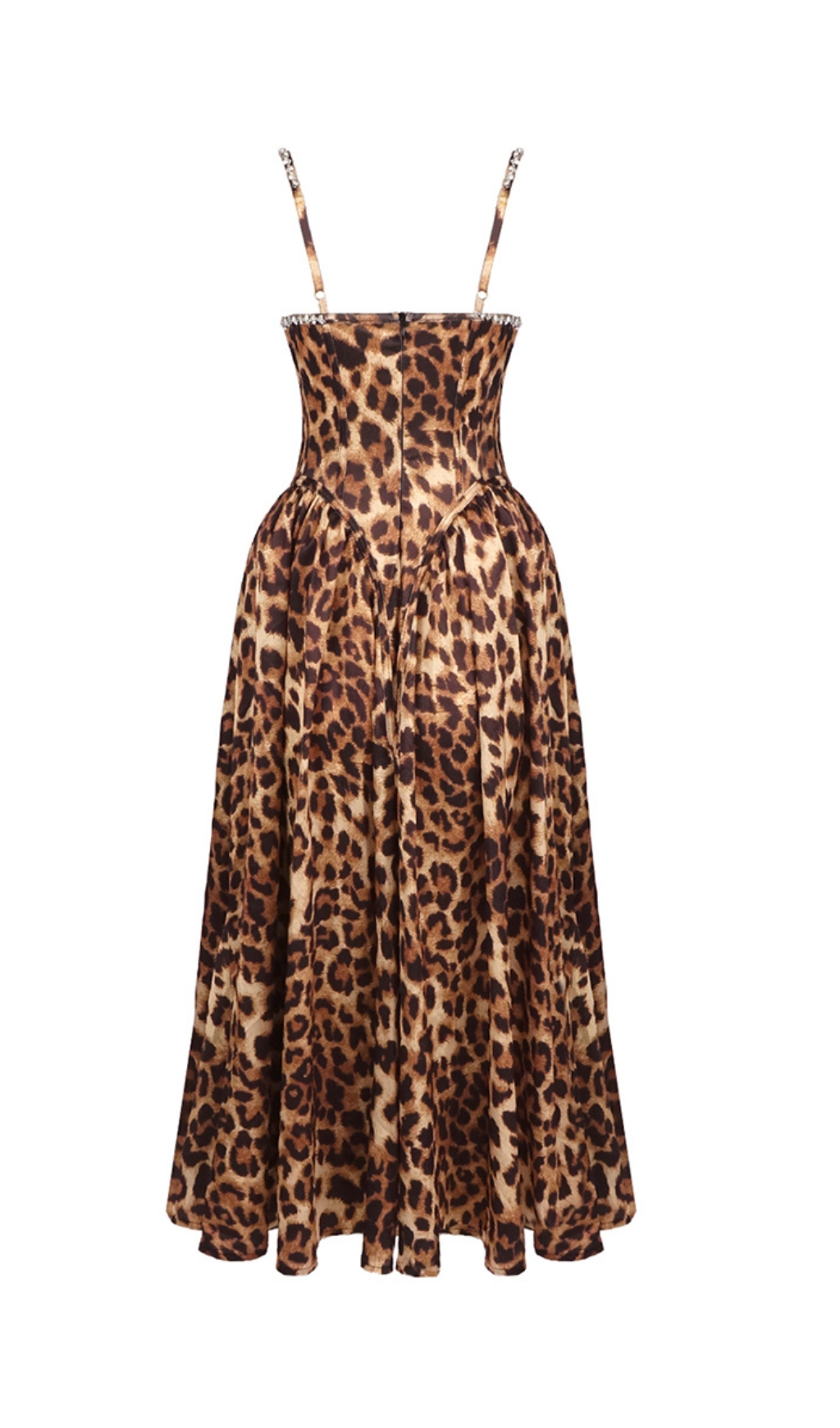 Fashionslee Women Animal Print Crystal Bustier A Line Midi Dress