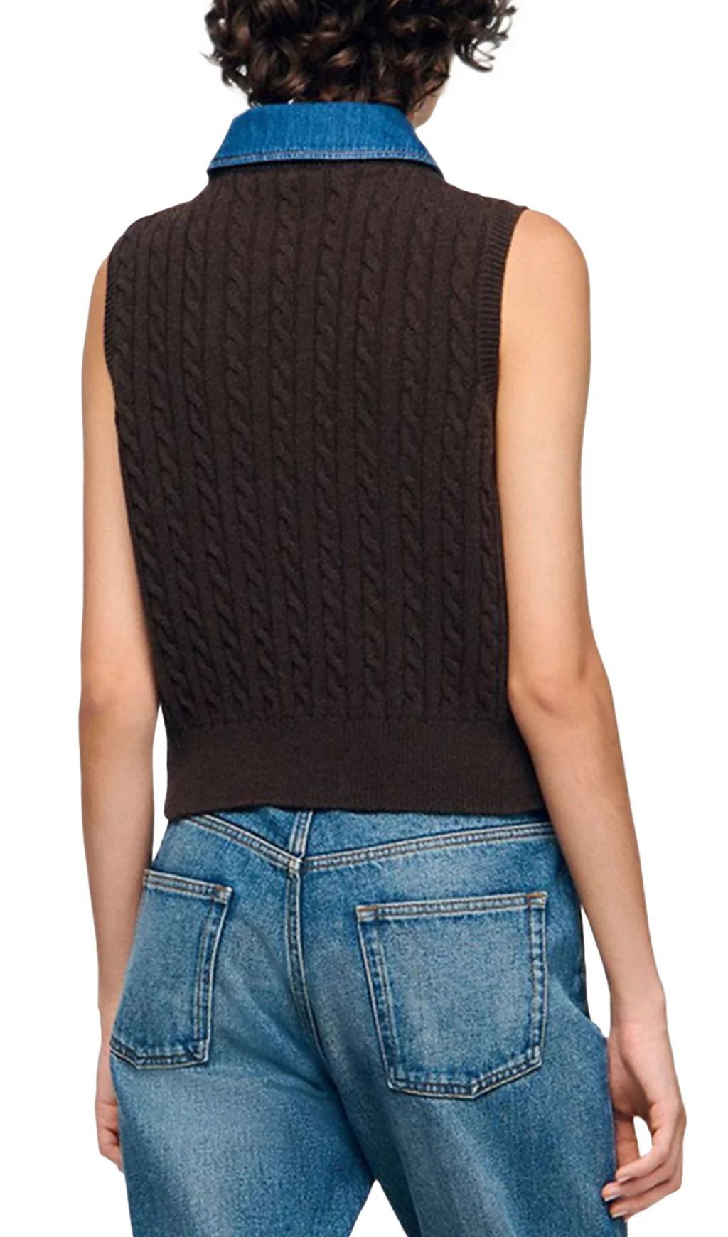 Fashionslee Women Denim Collar Cable Knit Sweater